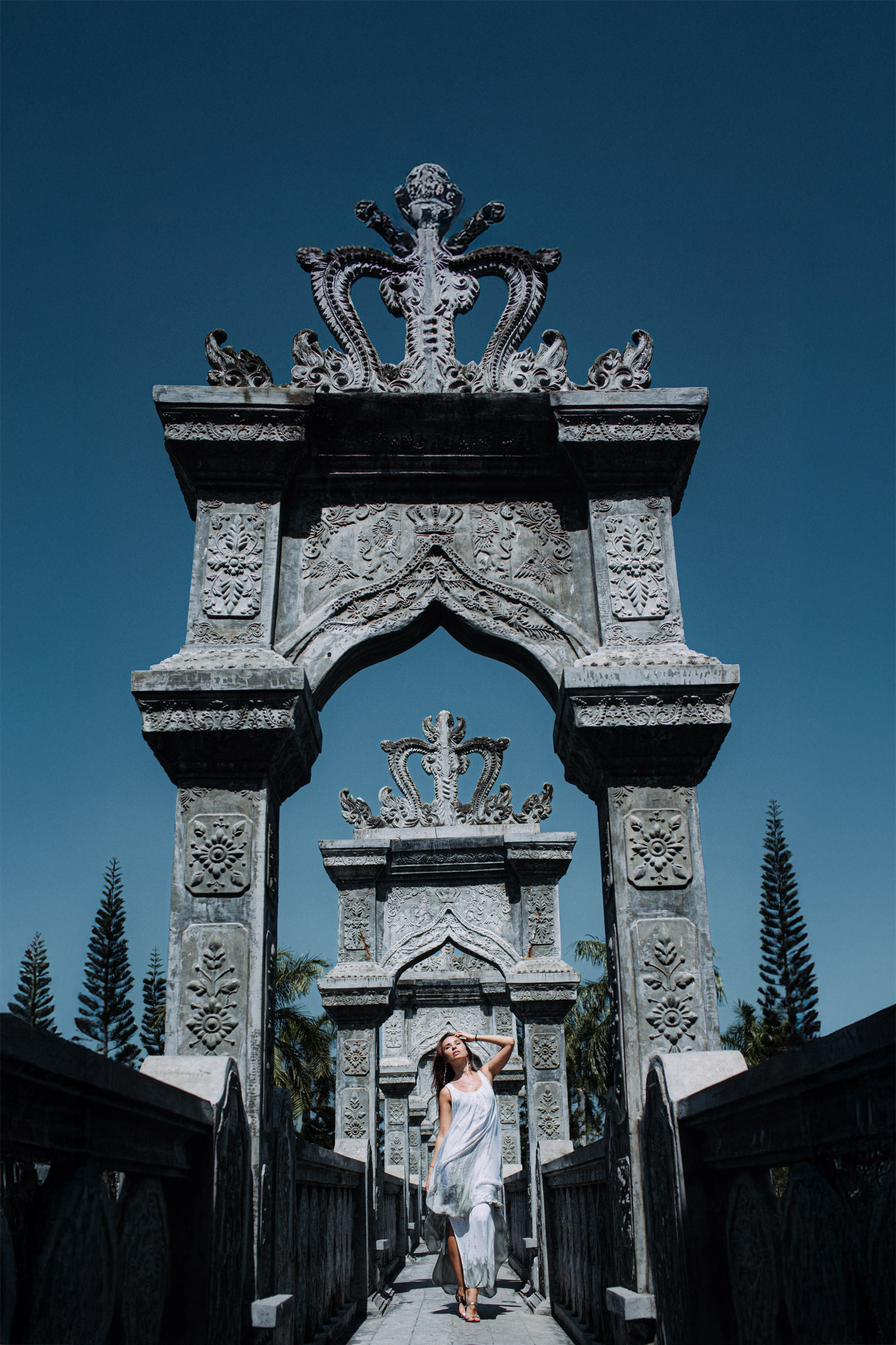 Portrait of woman swimming in blue waters