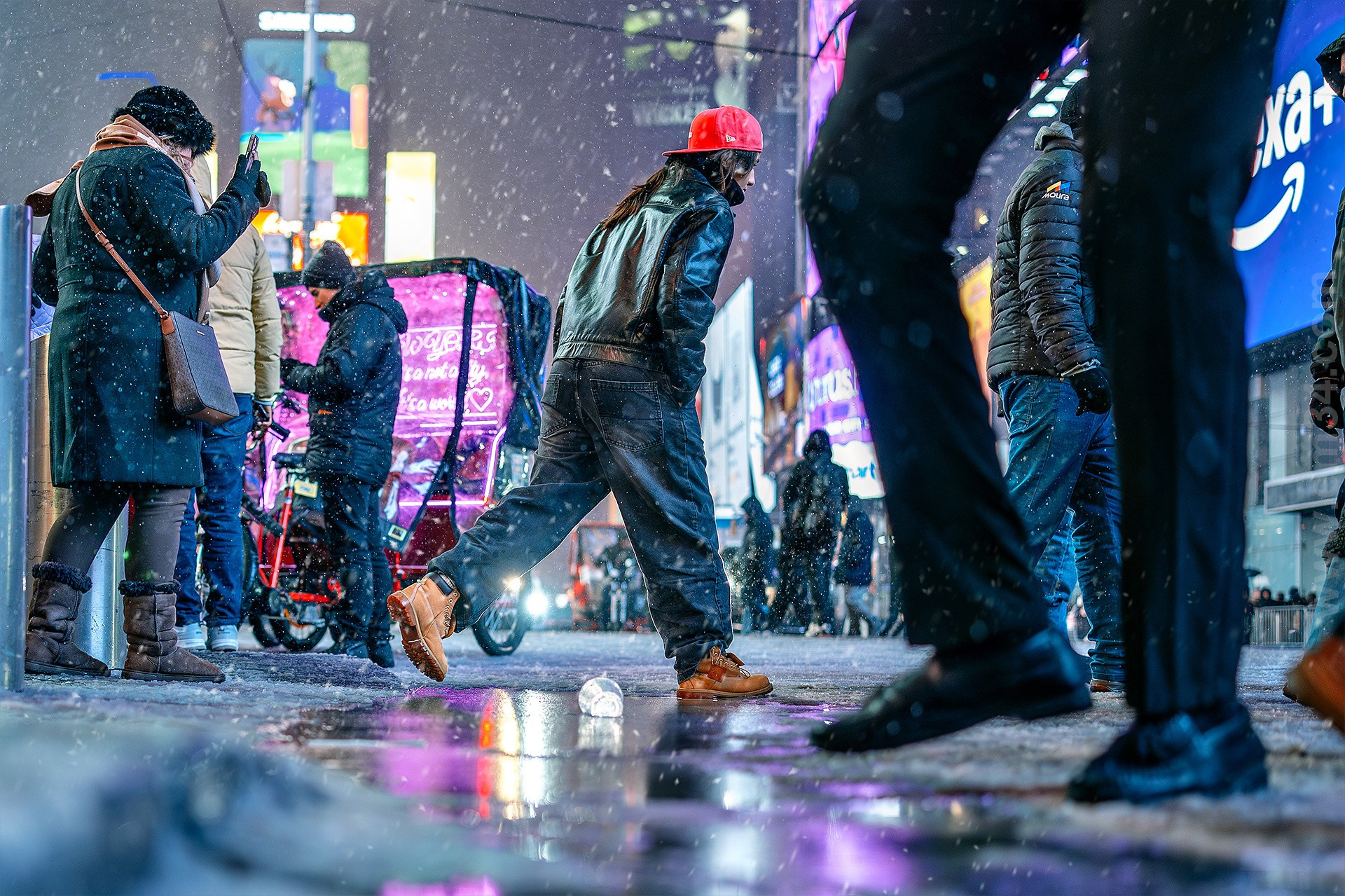 New York City Snowfall Street Photography — Night Winter Scenes Capturing Emotions, Reactions & Euphoria of Falling Snow. Emin Kuliyev — Award-Winning Wedding Photojournalist NYC & USA | Best Wedding Photographer Known for Candid, Timeless Moments