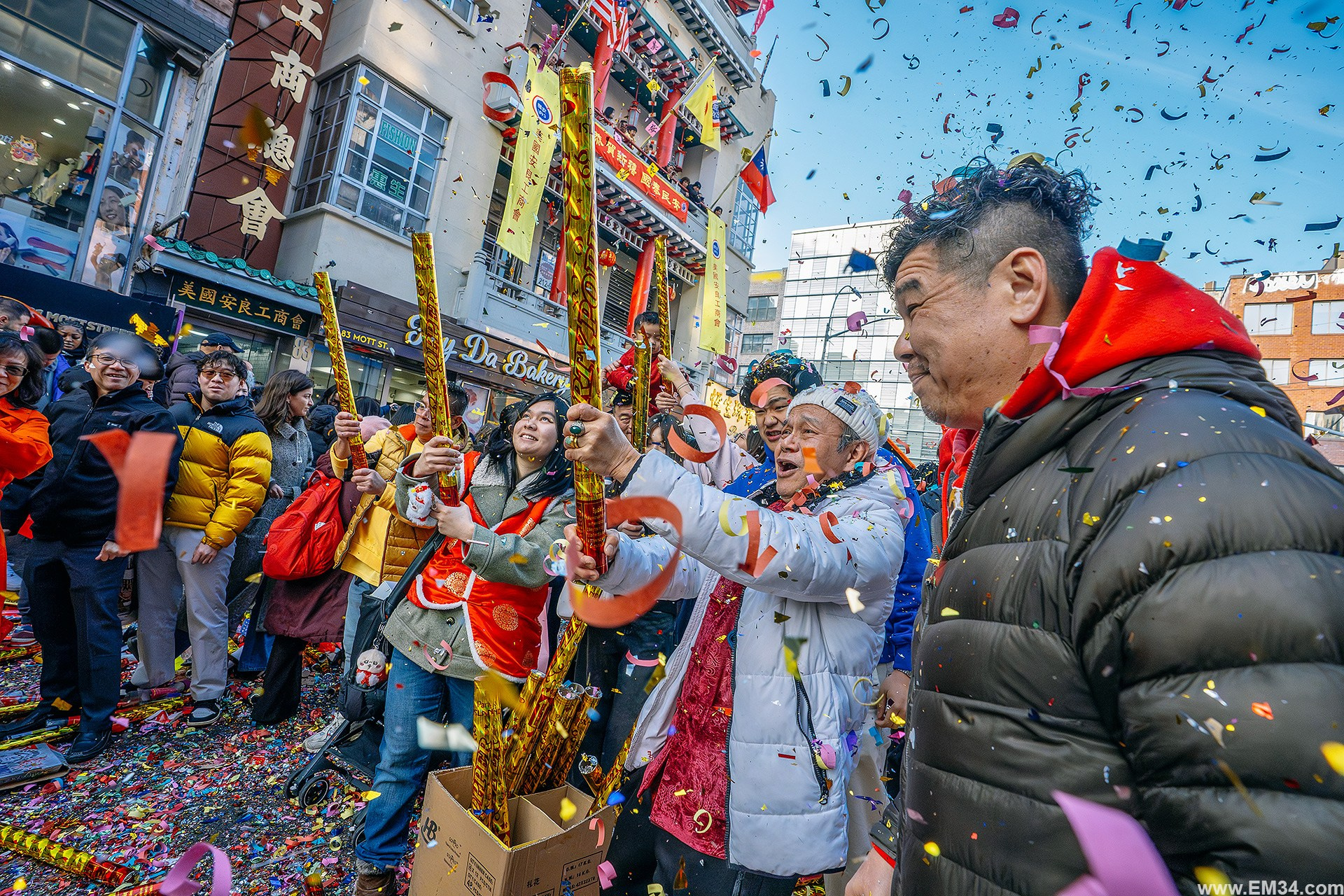 Lunar New Year Chinatown Street Photography — Chaotic NYC Festival Captured in One Hour of Firecrackers, Color & Energy. Emin Kuliyev — Award-Winning Wedding Photojournalist NYC & USA | Best Wedding Photographer Known for Candid, Timeless Moments