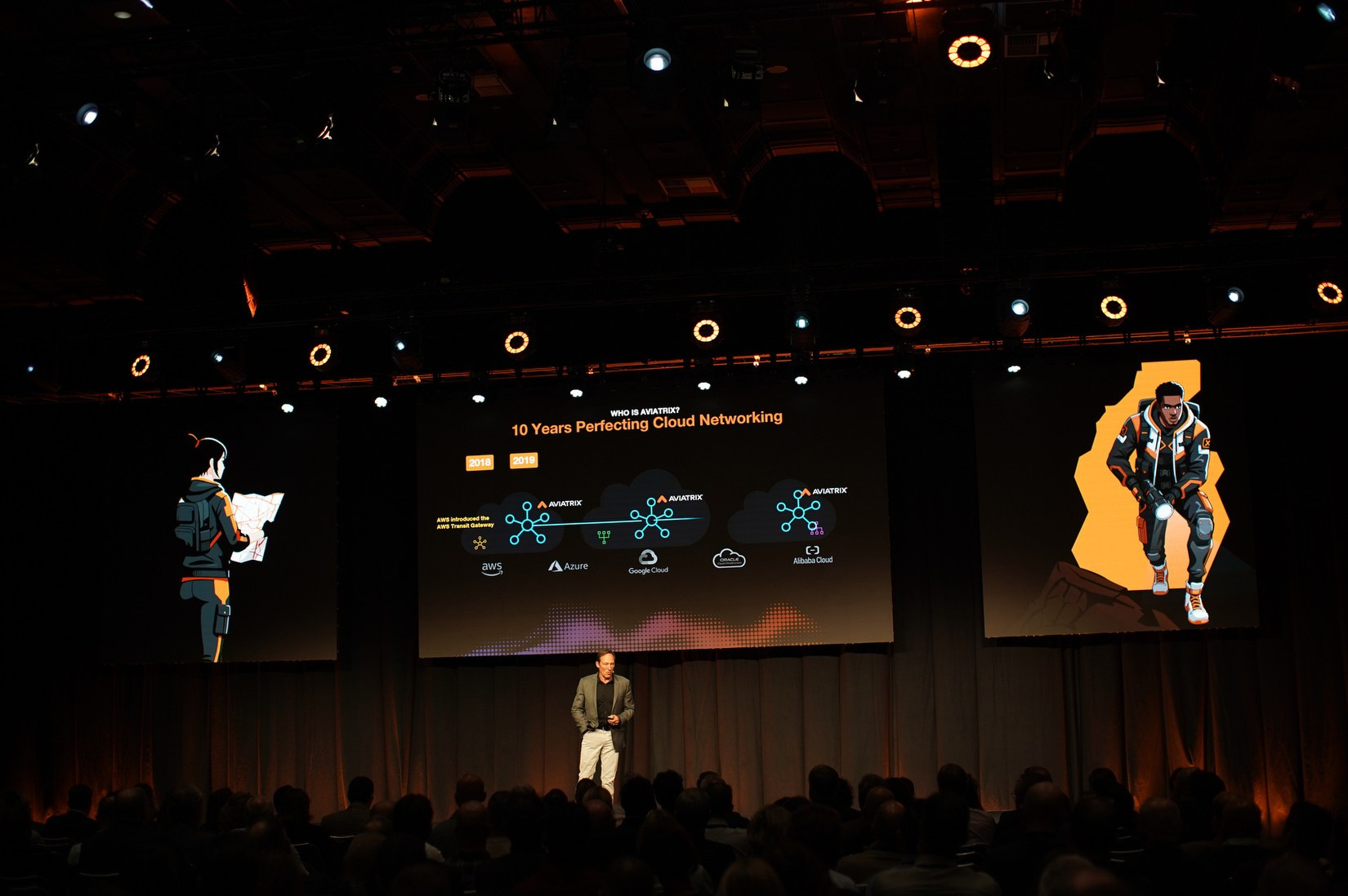 Wide shot of delegates and stage at Orange Business corporate conference 2026, Hilton Prague event photography.