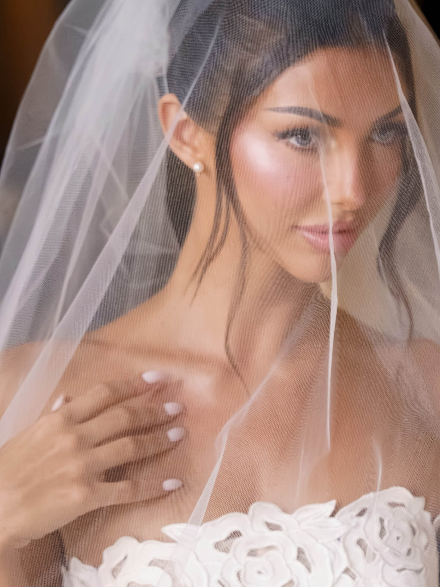 Fine art wedding portrait, bride under veil