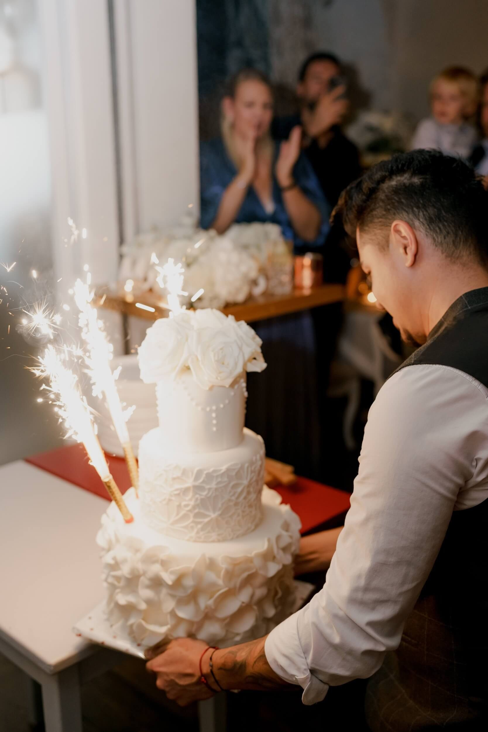Wedding cake with sparklers