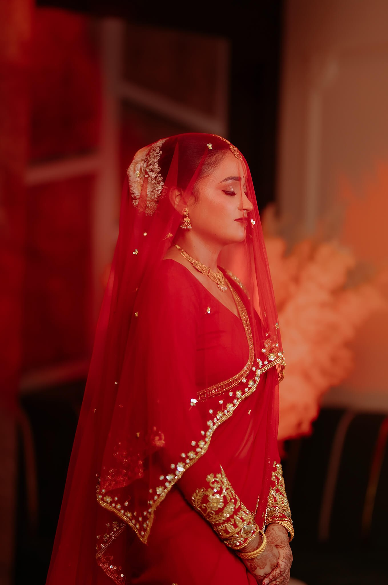 Nepali bride in red ghumto