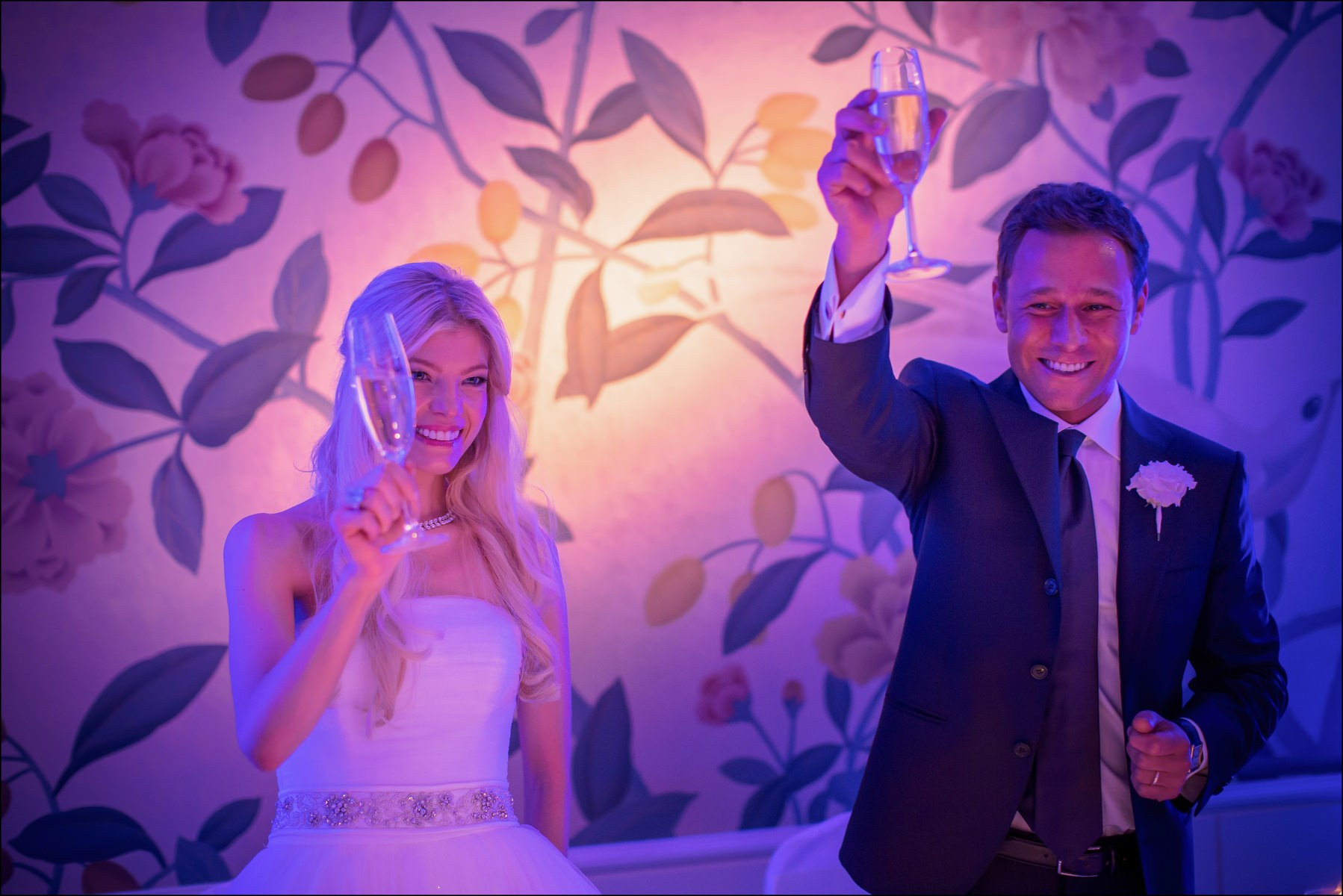 Newlyweds toasting family and friends Four Seasons Prague wedding reception