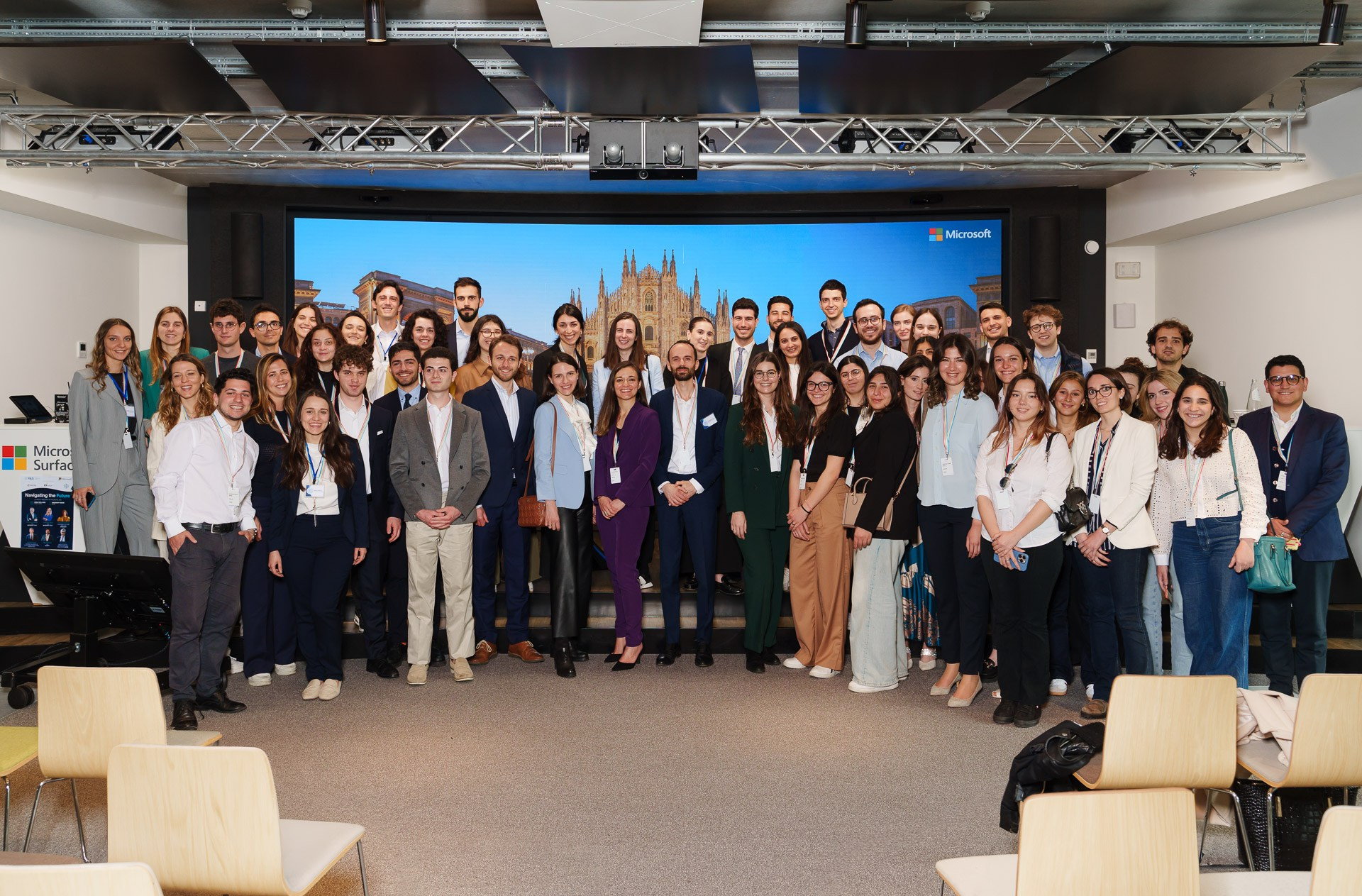 Corporate event group photo during a business conference in Milan