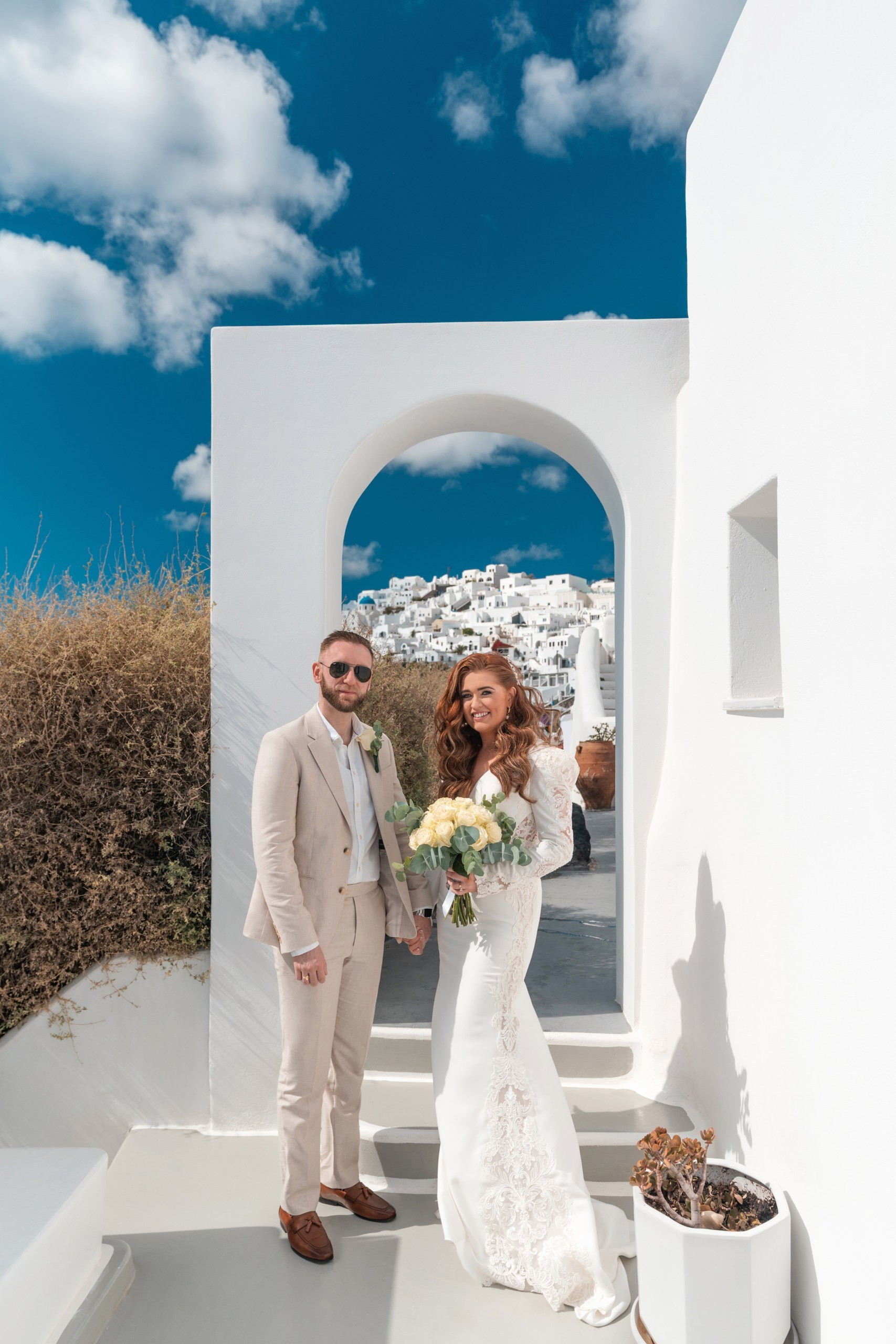 Santorini Destination Wedding Photographer | Elegant Ceremony Photos. Photographer in Santorini SokoLOVE | Flying Dress Santorini