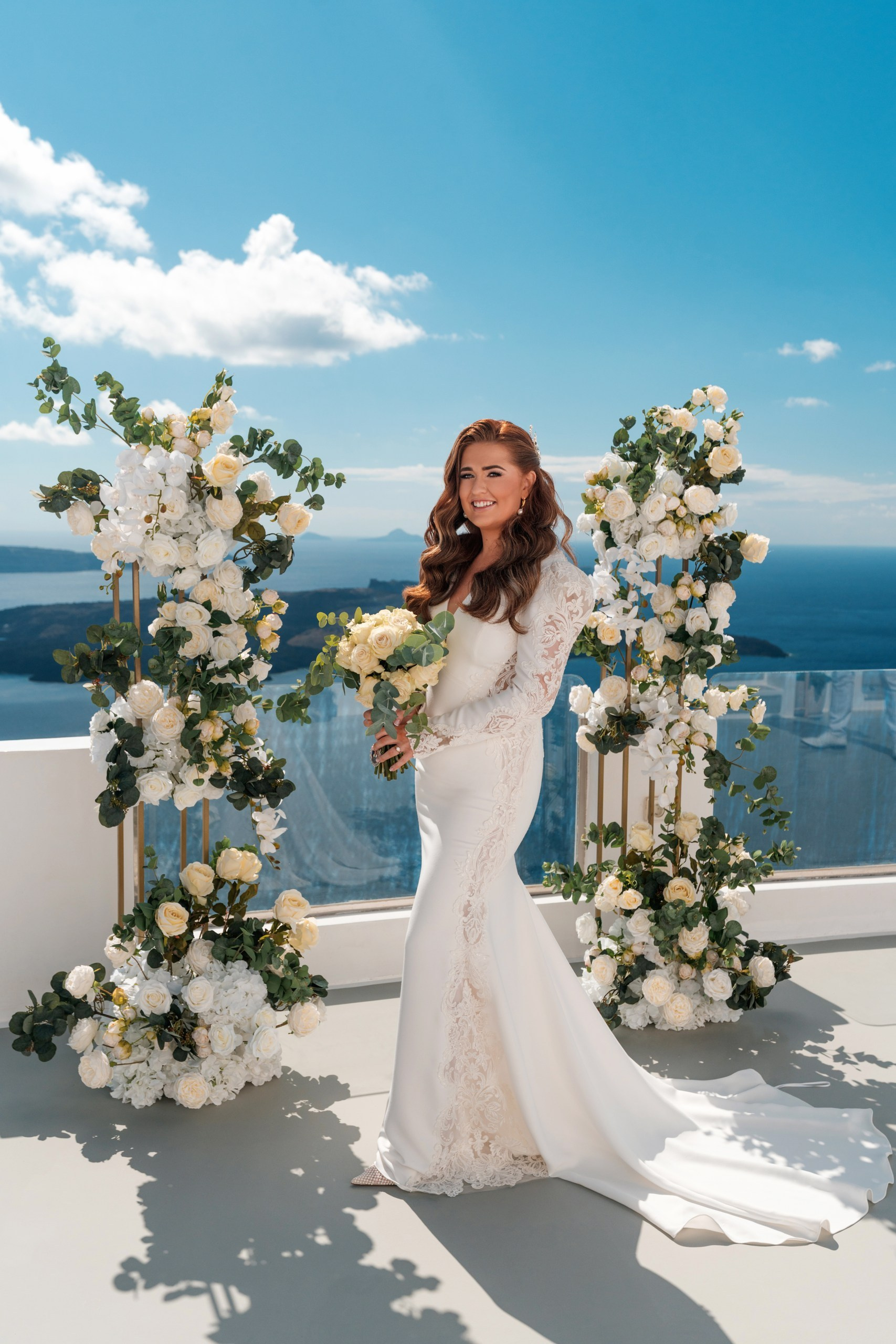 Santorini Destination Wedding Photographer | Elegant Ceremony Photos. Photographer in Santorini SokoLOVE | Flying Dress Santorini