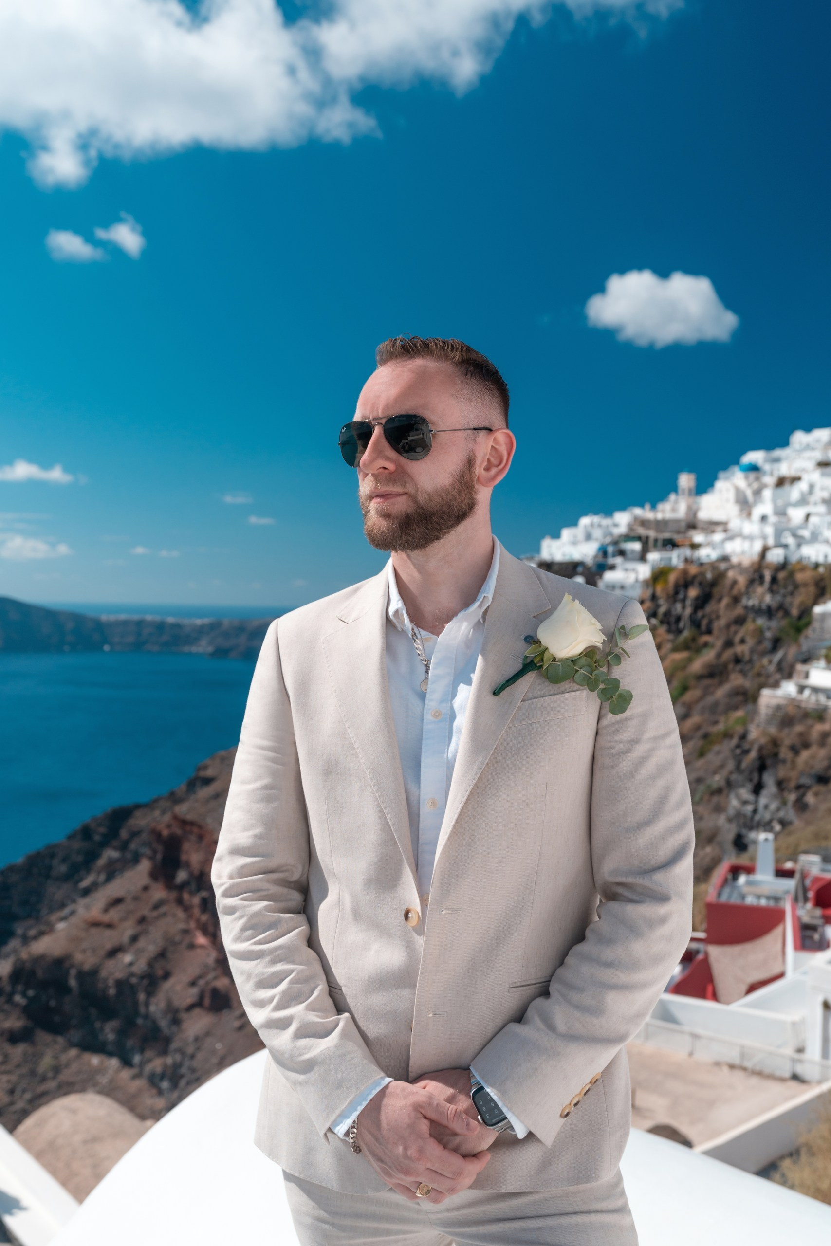 Santorini Destination Wedding Photographer | Elegant Ceremony Photos. Photographer in Santorini SokoLOVE | Flying Dress Santorini