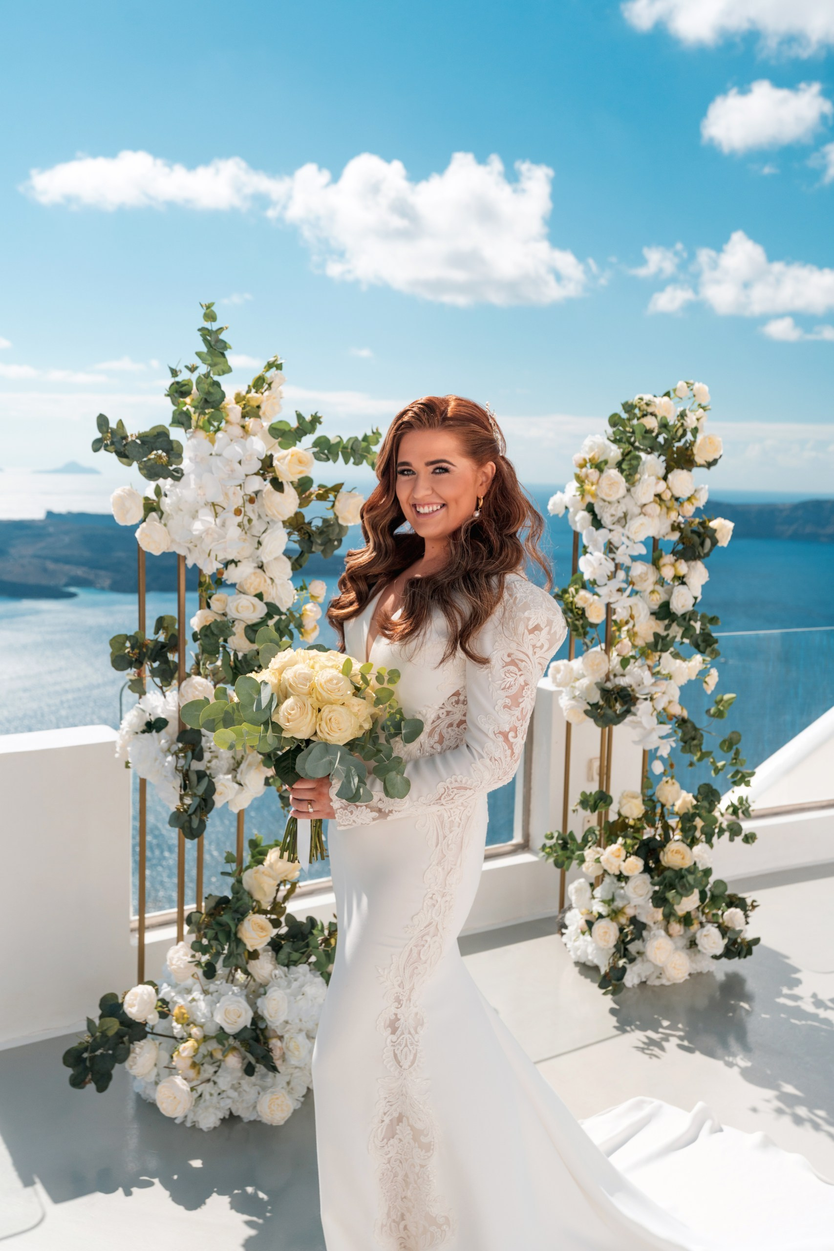 Santorini Destination Wedding Photographer | Elegant Ceremony Photos. Photographer in Santorini SokoLOVE | Flying Dress Santorini