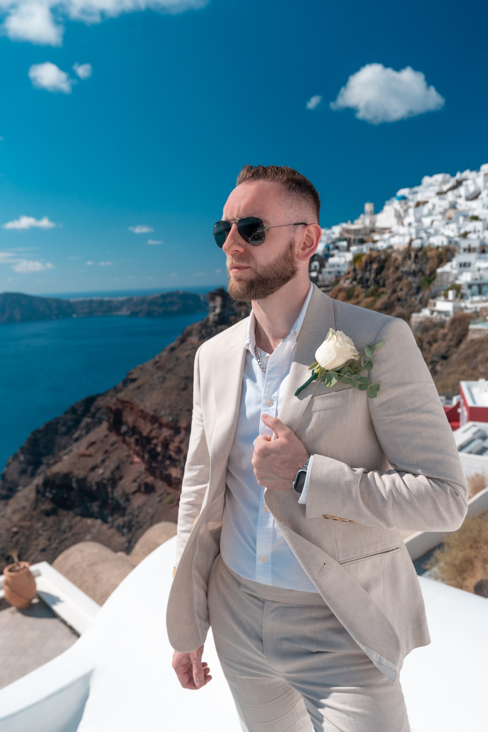 Santorini Destination Wedding Photographer | Elegant Ceremony Photos. Photographer in Santorini SokoLOVE | Flying Dress Santorini