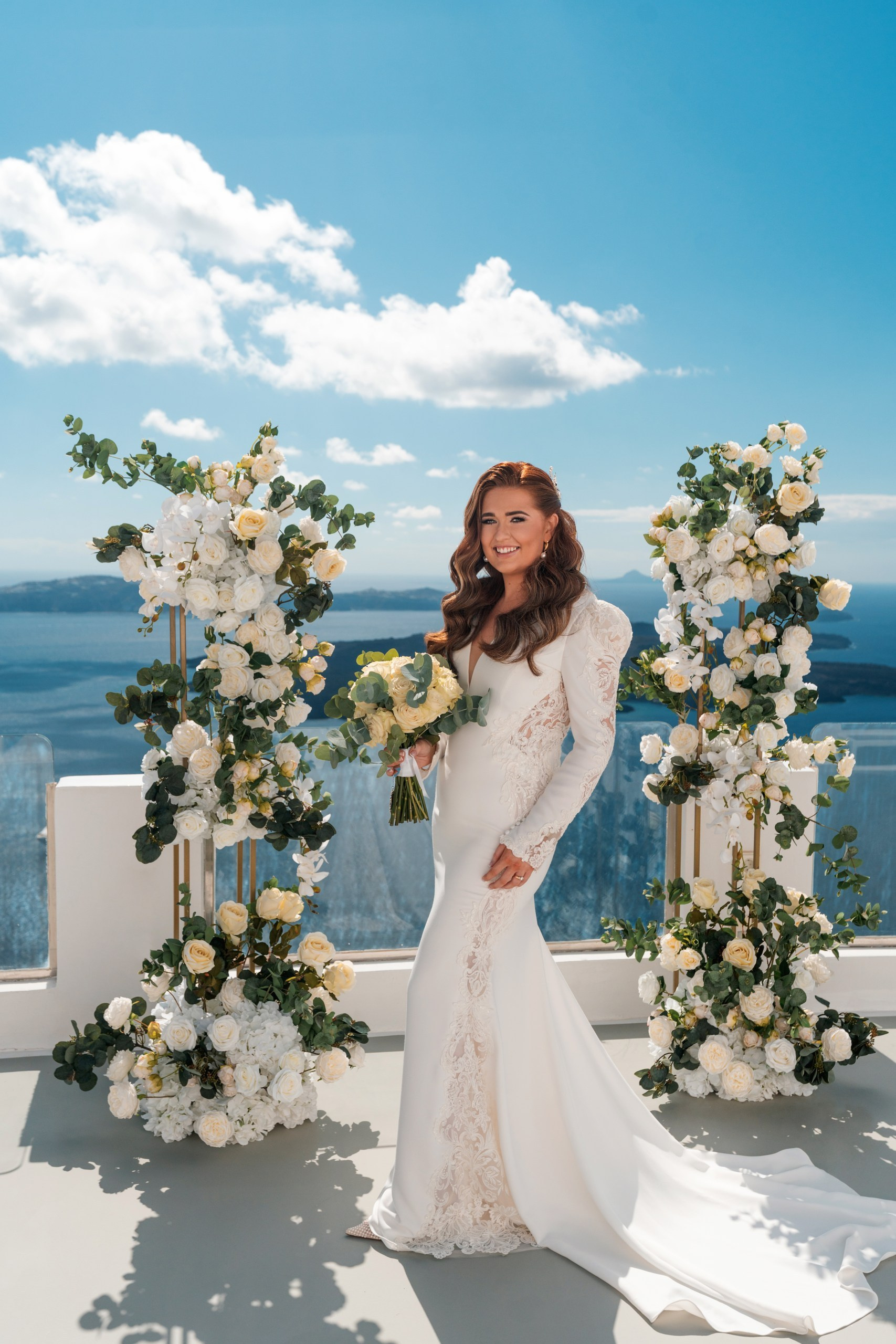Santorini Destination Wedding Photographer | Elegant Ceremony Photos. Photographer in Santorini SokoLOVE | Flying Dress Santorini
