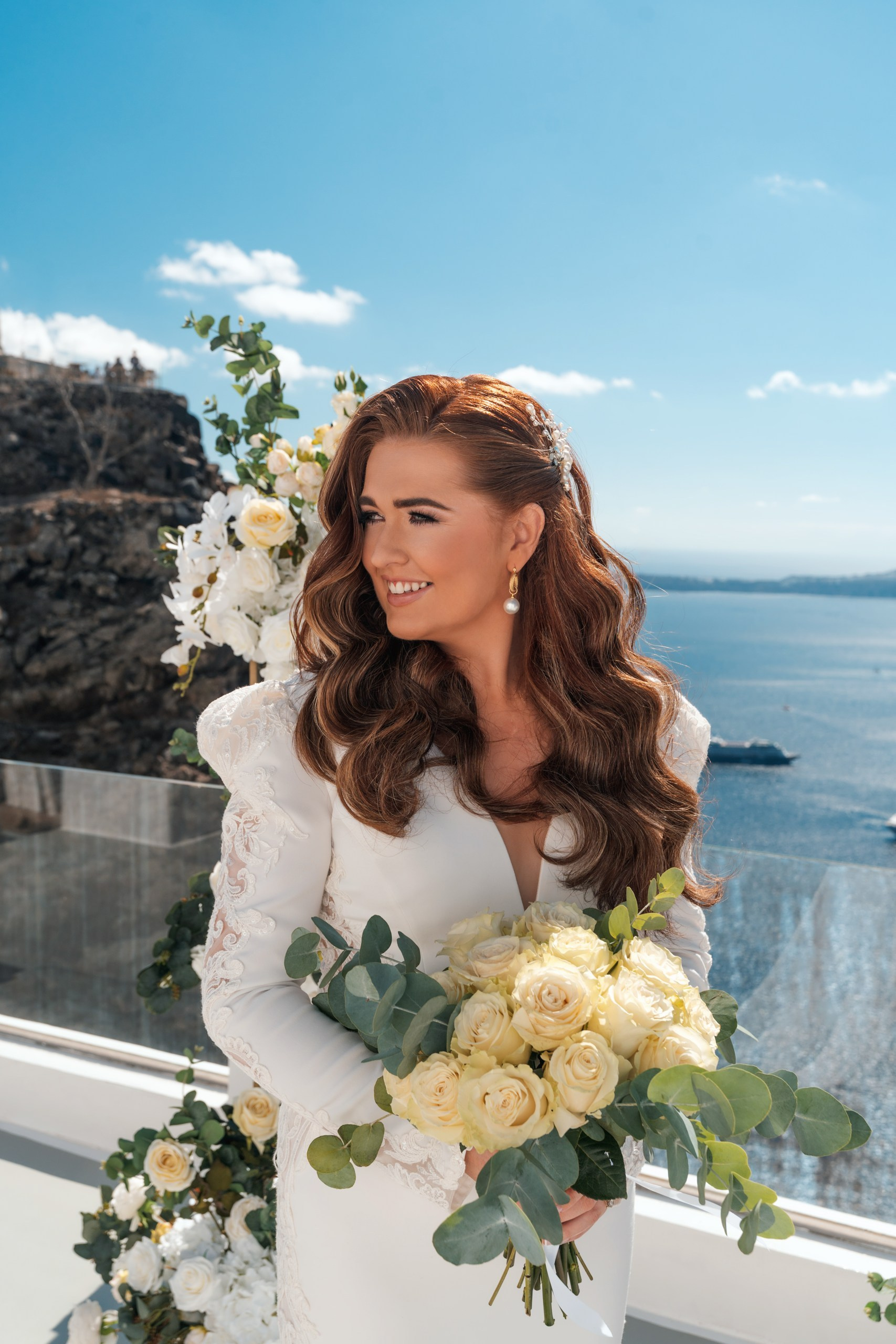 Santorini Destination Wedding Photographer | Elegant Ceremony Photos. Photographer in Santorini SokoLOVE | Flying Dress Santorini