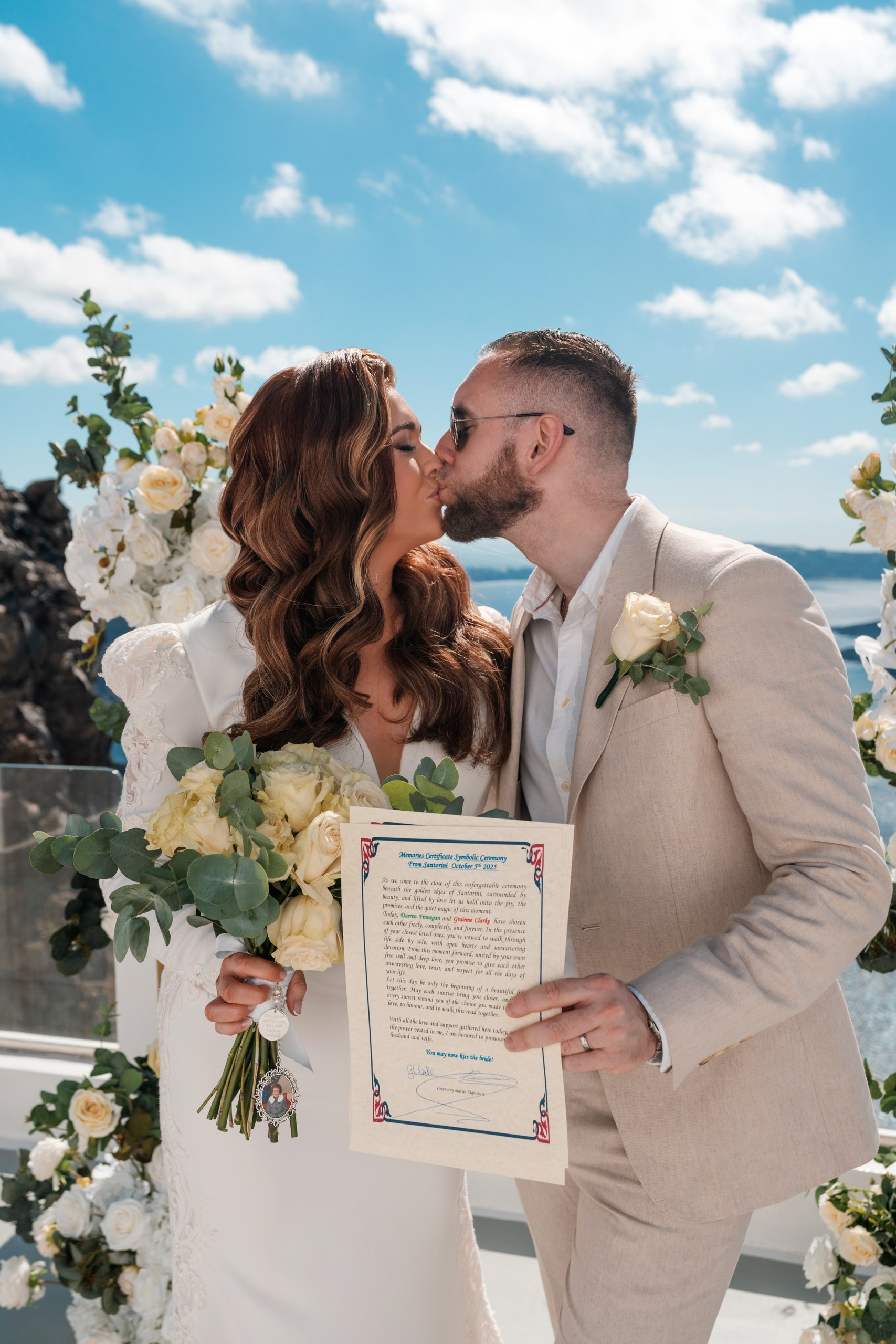 Santorini Destination Wedding Photographer | Elegant Ceremony Photos. Photographer in Santorini SokoLOVE | Flying Dress Santorini