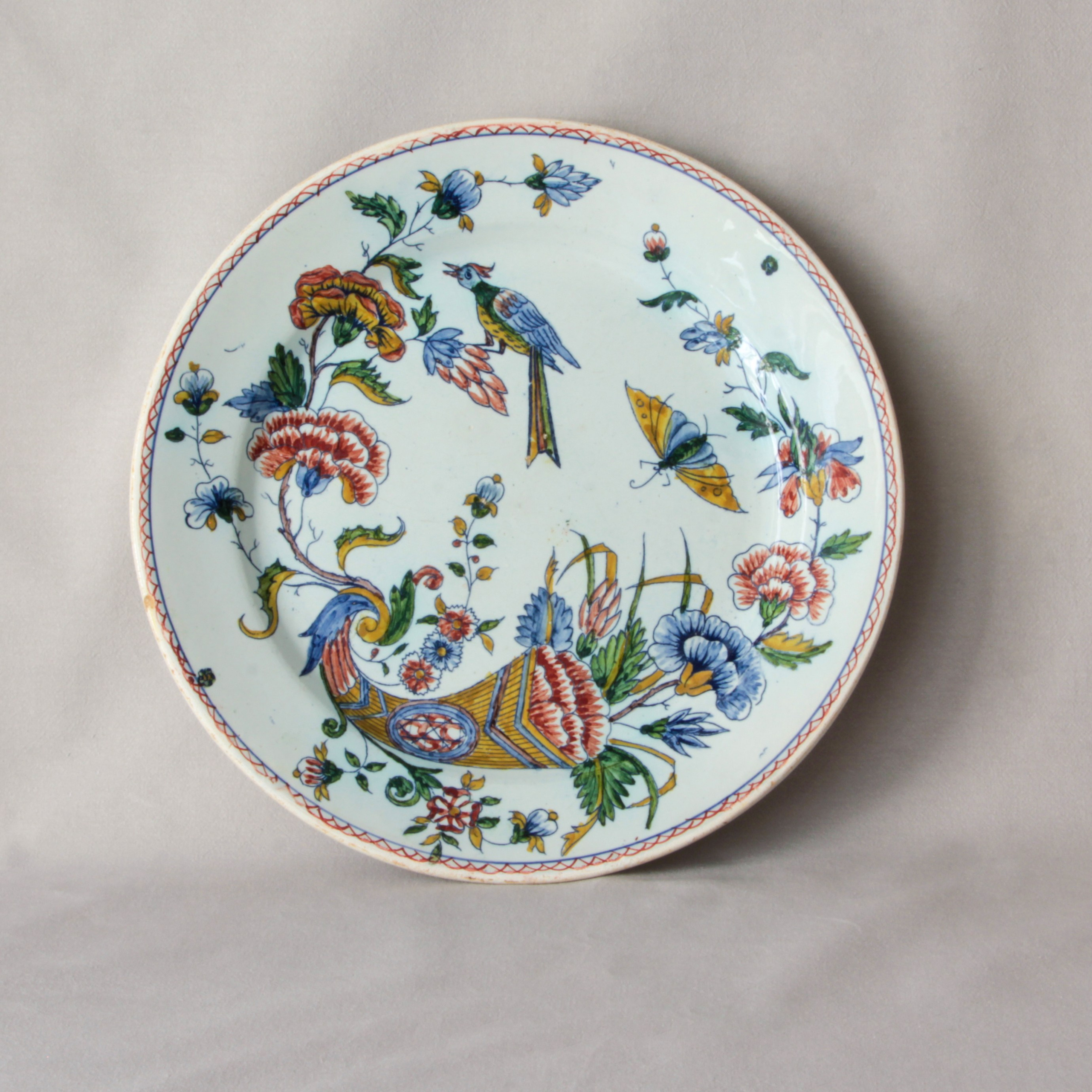 Decorative antique hand-painted plate "Cornucopia" French Manufactory "Gien" Late 19th century