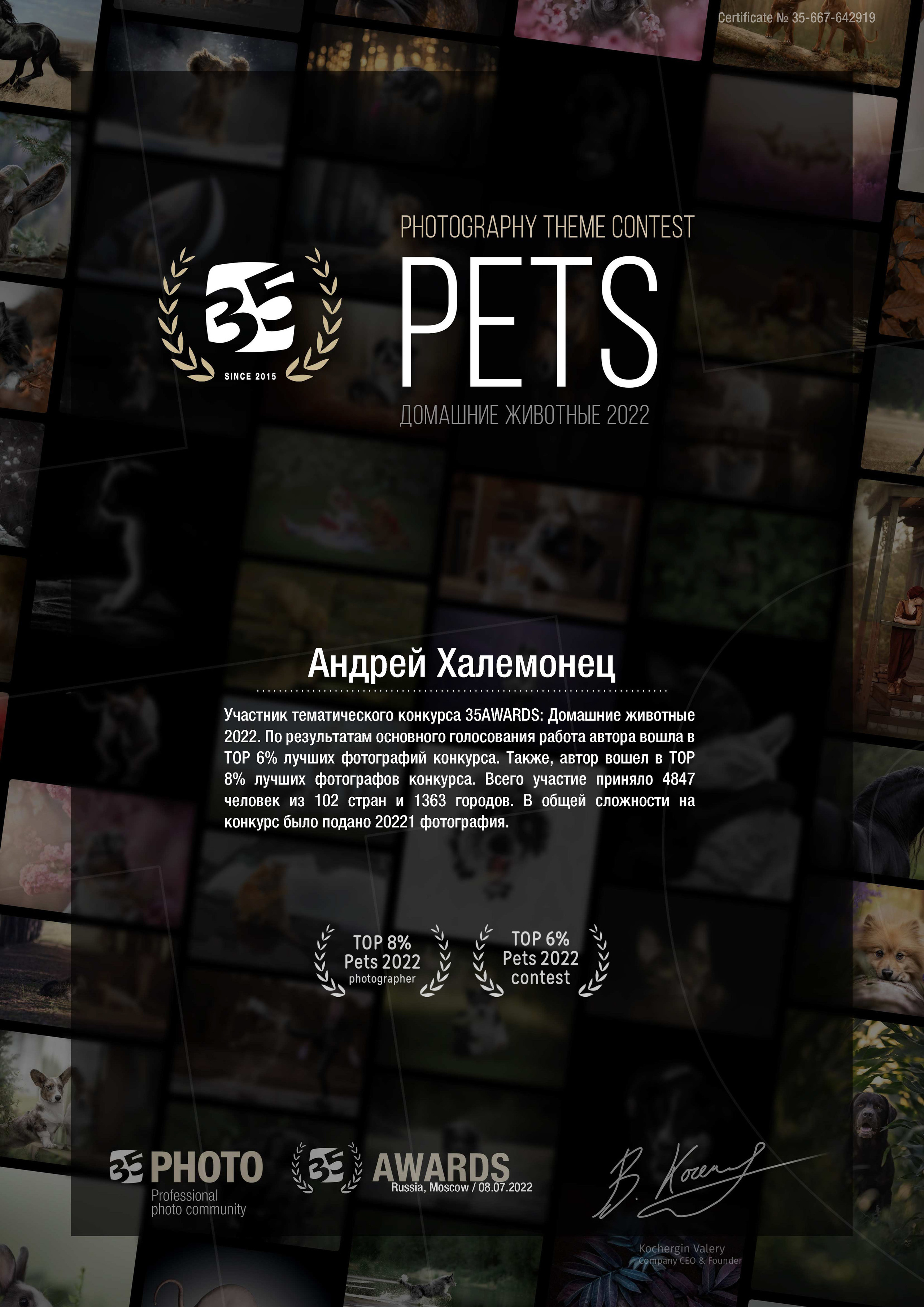 35 AWARDS «Домашние животные 2022» TOP 6% contest TOP 8% Photographer. Профессиональный Фотограф Халемонец Андрей в Кривой Рог Днепр Украина