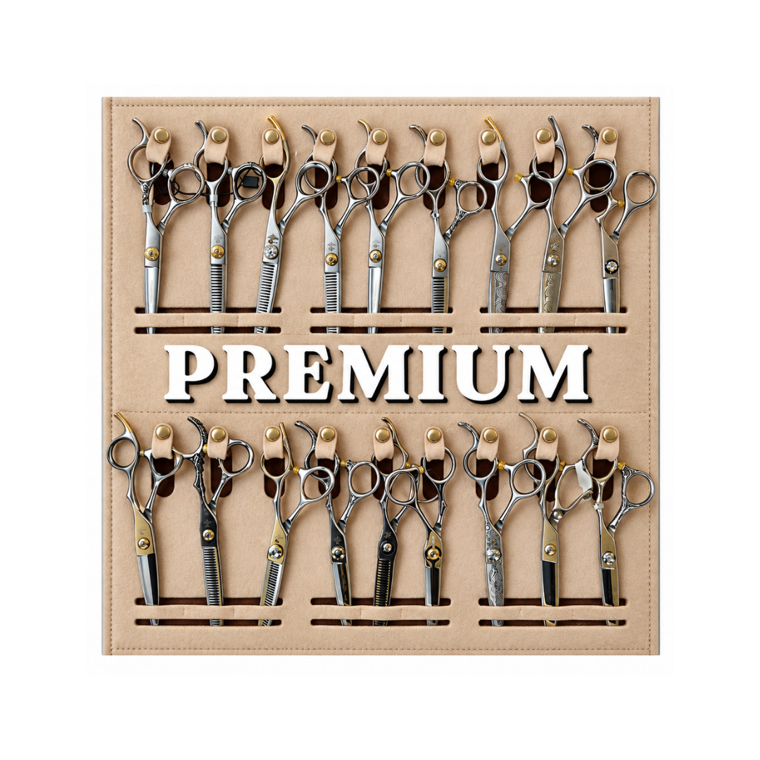 PREMIUM-stend professionaalsete juuksurikääridega