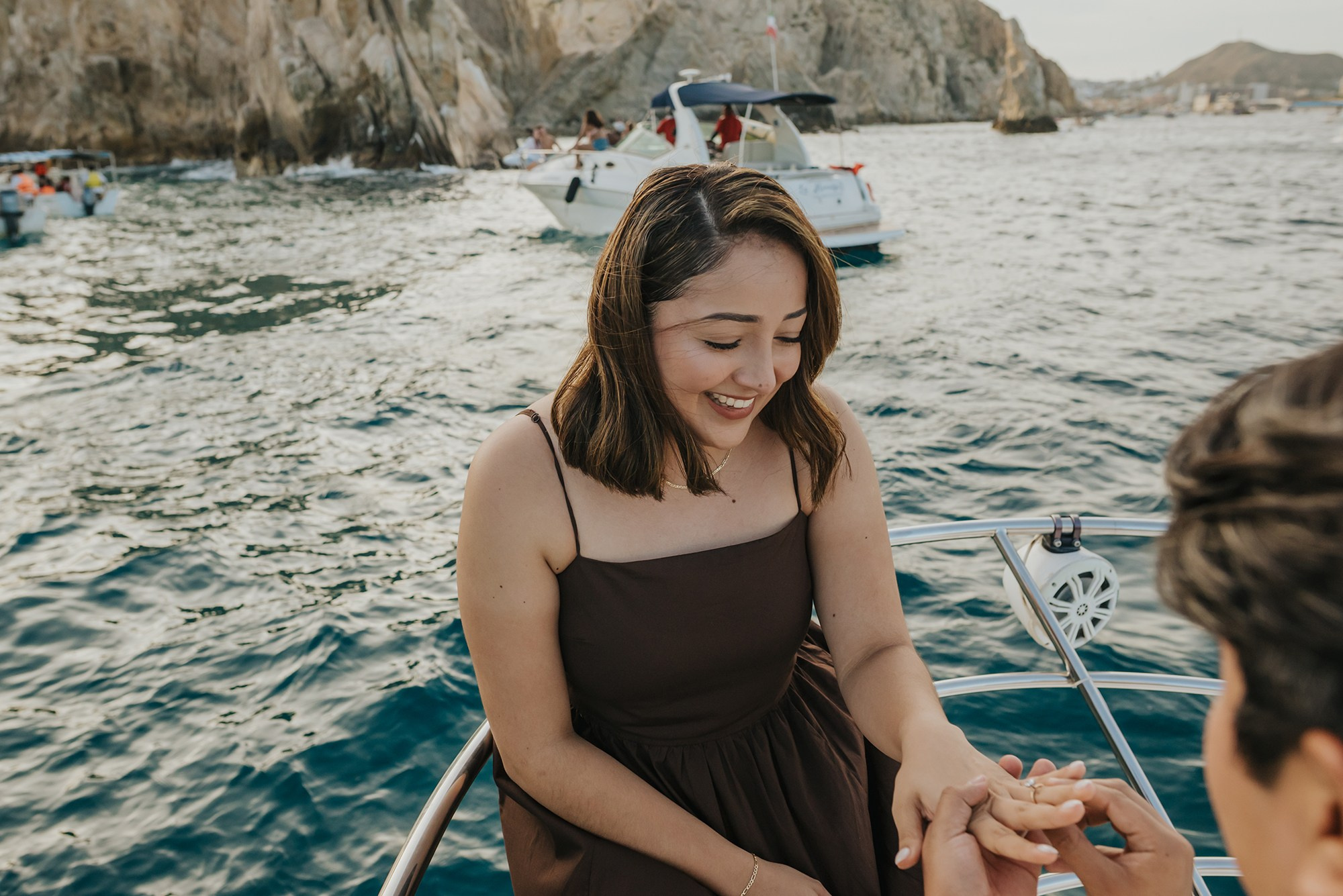 Couple's proposal in front of El Arco, Sea of Cortez side, Cabo San Lucas