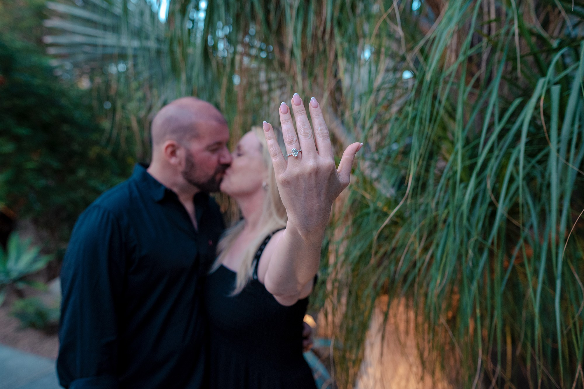  Engagement ring detail and happy reaction after surprise proposal at Acre Restaurant, San Jose del Cabo , Baja California Sur
