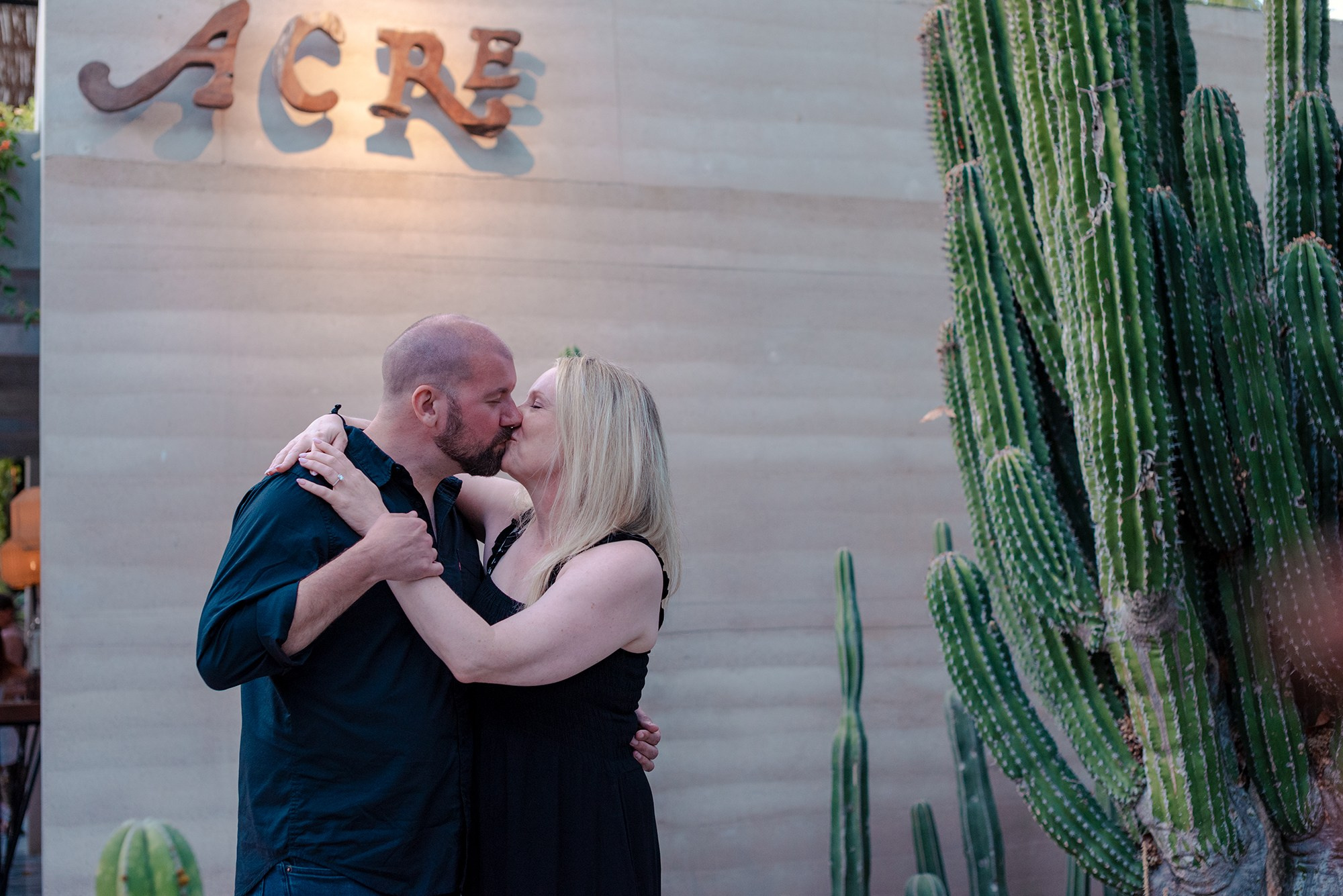 Romantic engagement portrait at Acre Restaurant San Jose del Cabo Mexico