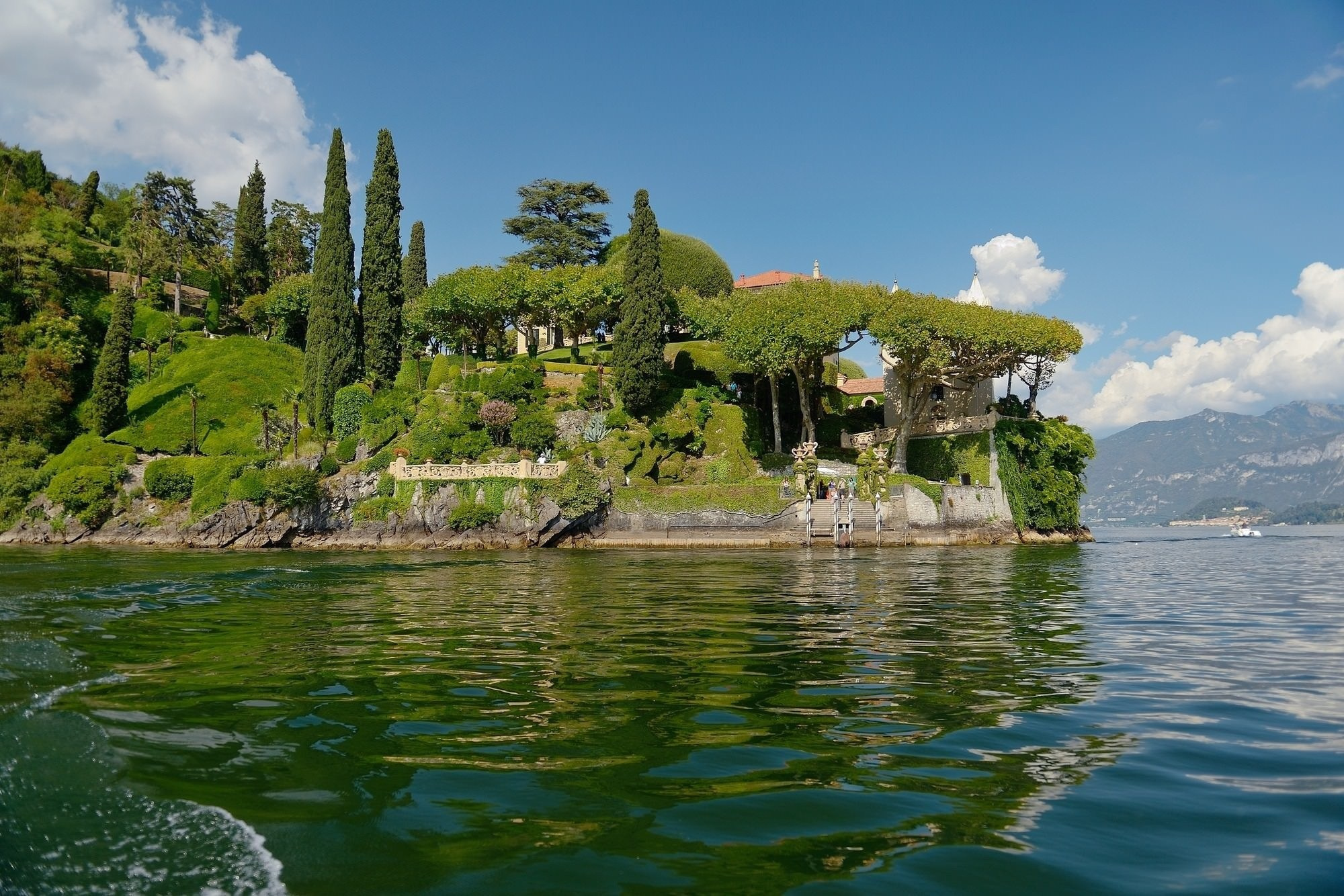 Villa del Balbianello on Lake Como — wedding venue on a wooded peninsula accessible by boat, Lenno Italy