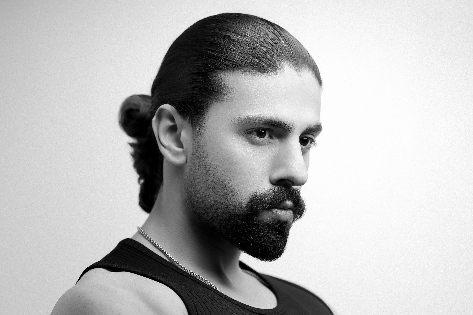 Mehran Hadad cinematic portrait photographer in black and white side profile