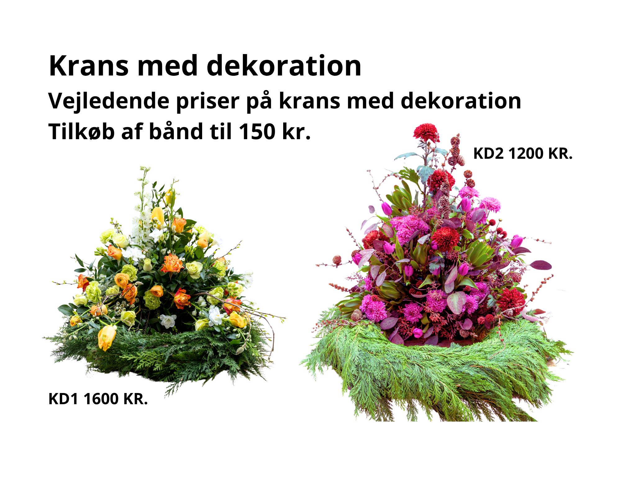 En smuk krans til begravelse er et stærkt symbol på evighed, kærlighed og minde. Hos Akropolis Blomster i Aarhus laver vi kranse med stor omhu og respekt, så de passer til den afdødes personlighed og dine ønsker. Vores kranse kan laves i mange forskellige stilarter – fra klassiske, runde kranse med hvide blomster til mere farverige eller moderne designs. Vi tilbyder altid personlig rådgivning og sørger for levering direkte til kirken eller kapellet i Aarhus og omegn med Wolt. Priserne starter fra 1200 kr., afhængigt af størrelse og blomstervalg. Lad os hjælpe dig med at skabe et værdigt og smukt sidste farvel med blomster, der taler fra hjertet.