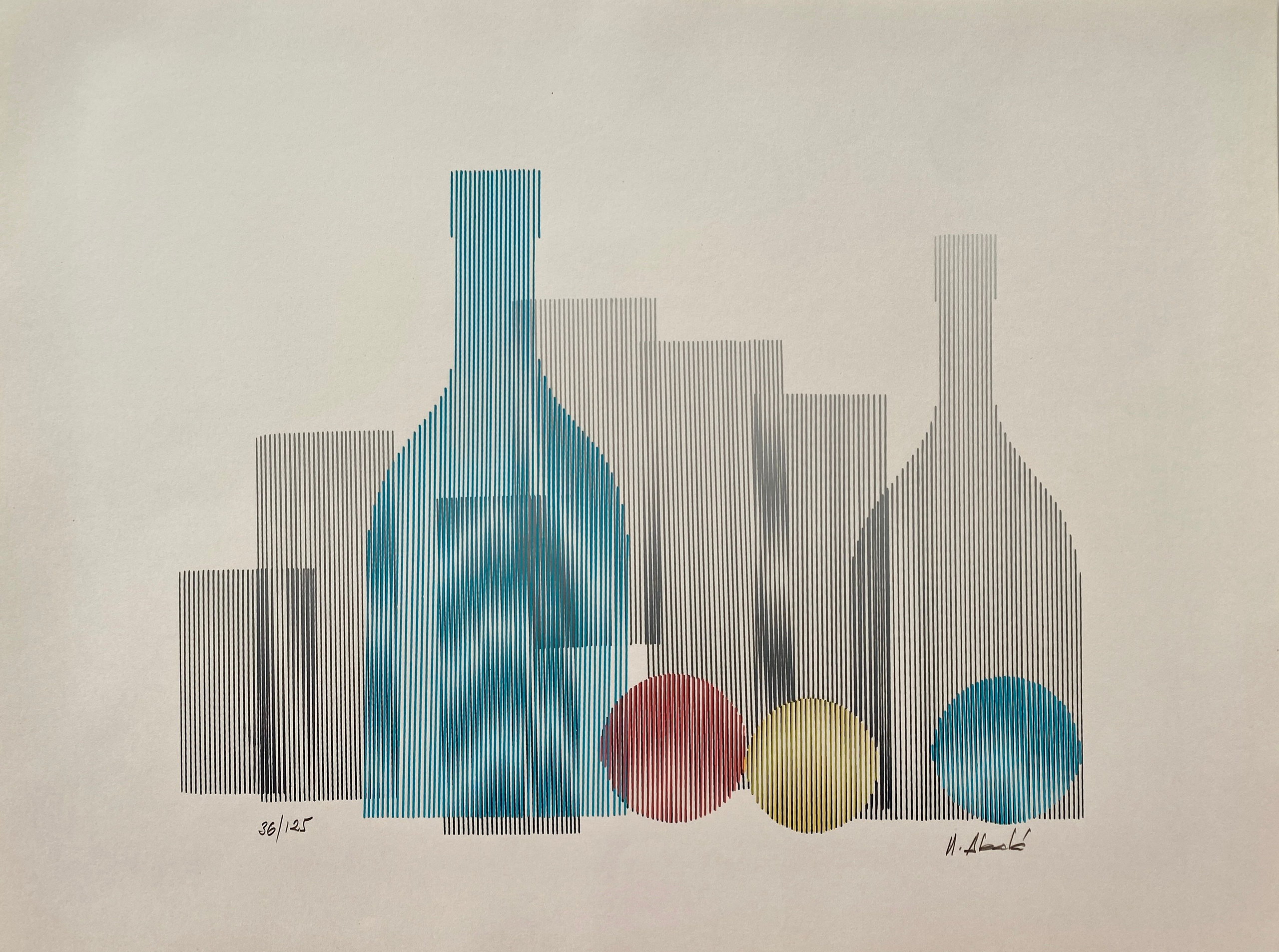 black and white and color bottles graphic work lithograph by the author