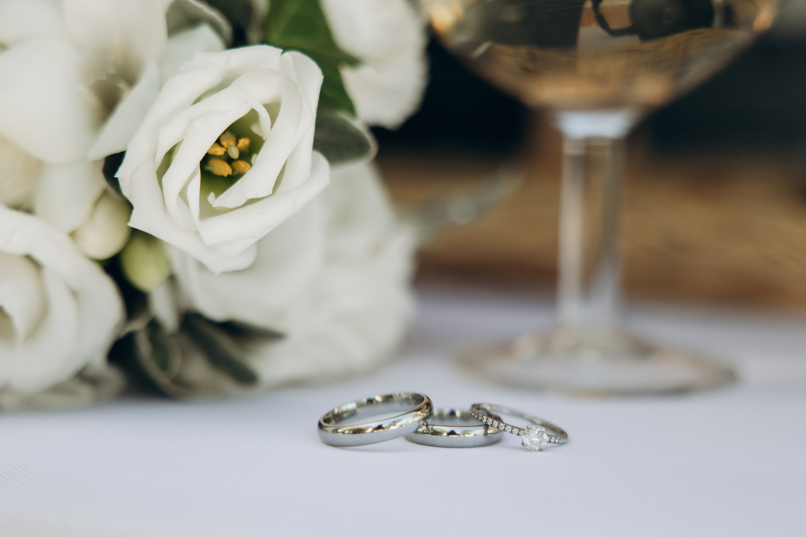 Wedding rings and bridal bouquet styled for a château wedding in France