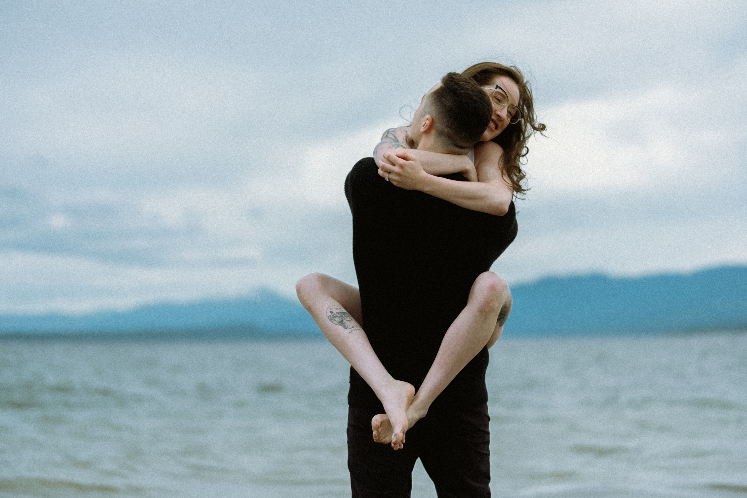 romantic couple photoshoot on the beach, cinematic love story, Comox Valley