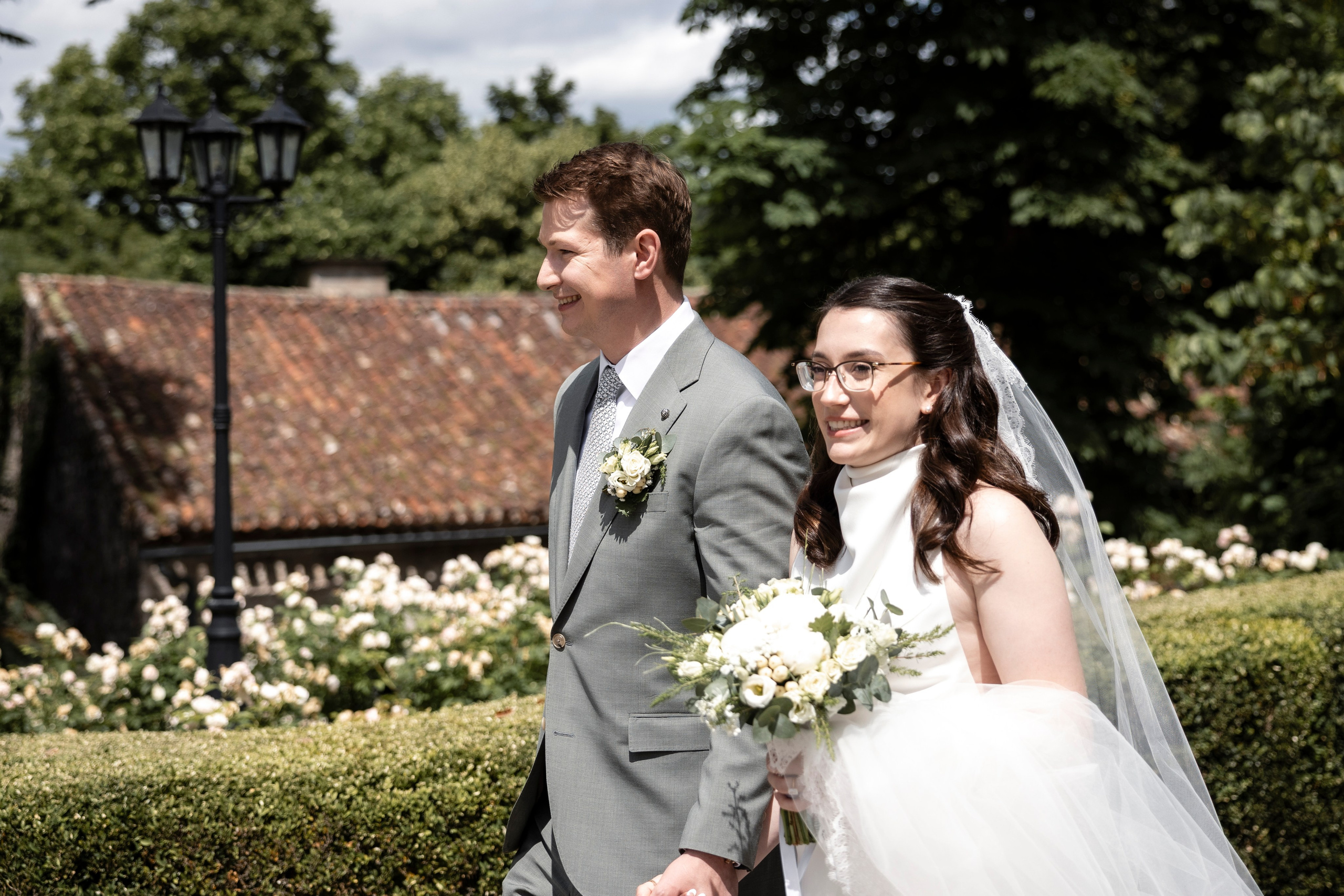 Intimate elopement couple in natural setting at Château Bagen
