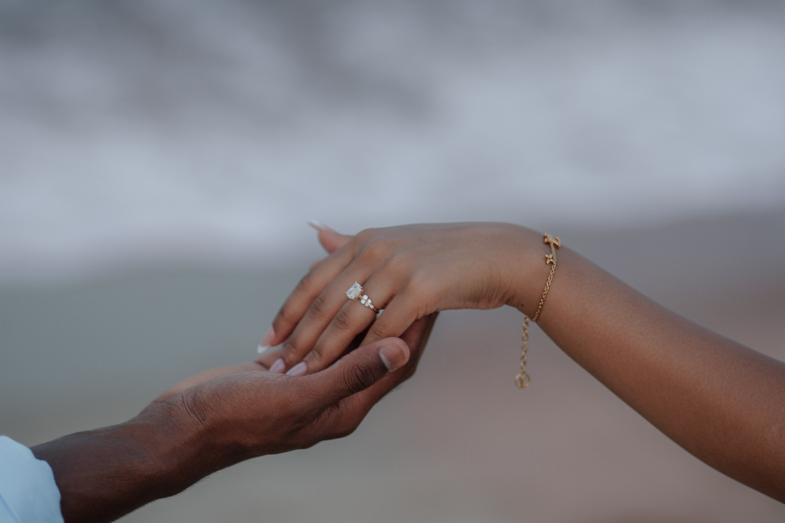 Close-up of newlyweds holding hands and showing a wedding ring during a Costa Blanca wedding in Spain