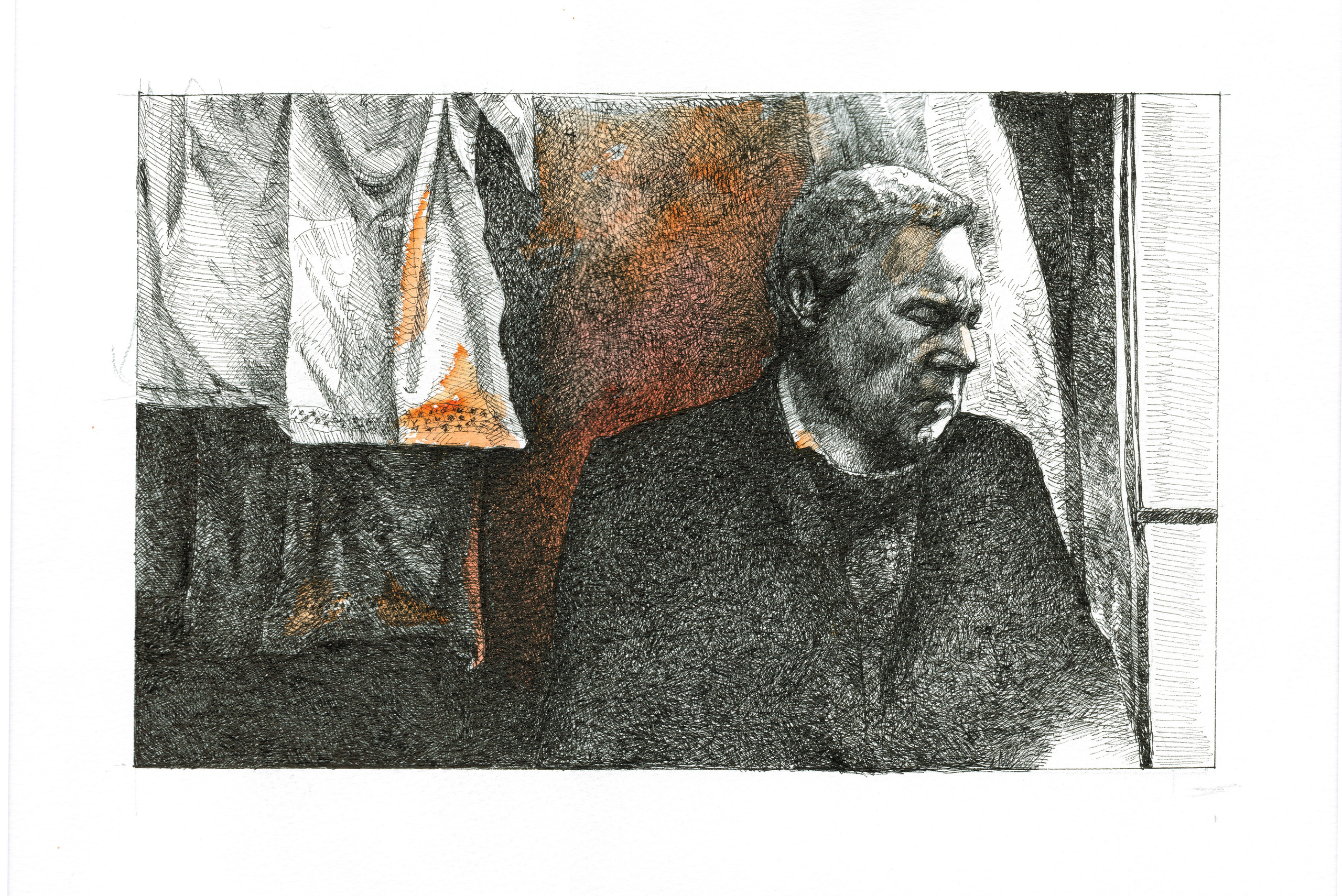 For Sale: Pen and ink drawings interpreting scenes from Andrei Tarkovsky's films. Black and white artwork with hints of red, symbolizing transformation. Available for purchase, these pieces offer a unique take on Tarkovsky's cinematic themes