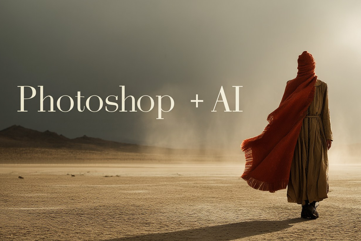 Баннер курса по Photoshop и искусственному интеллекту, художественная ретушь