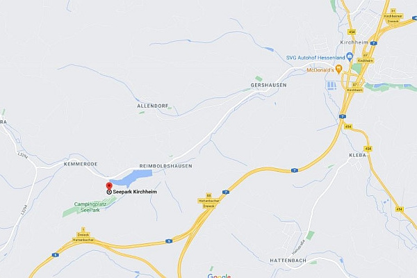 Autobannen und Straßen um Seepark Kirchheim, Hessen