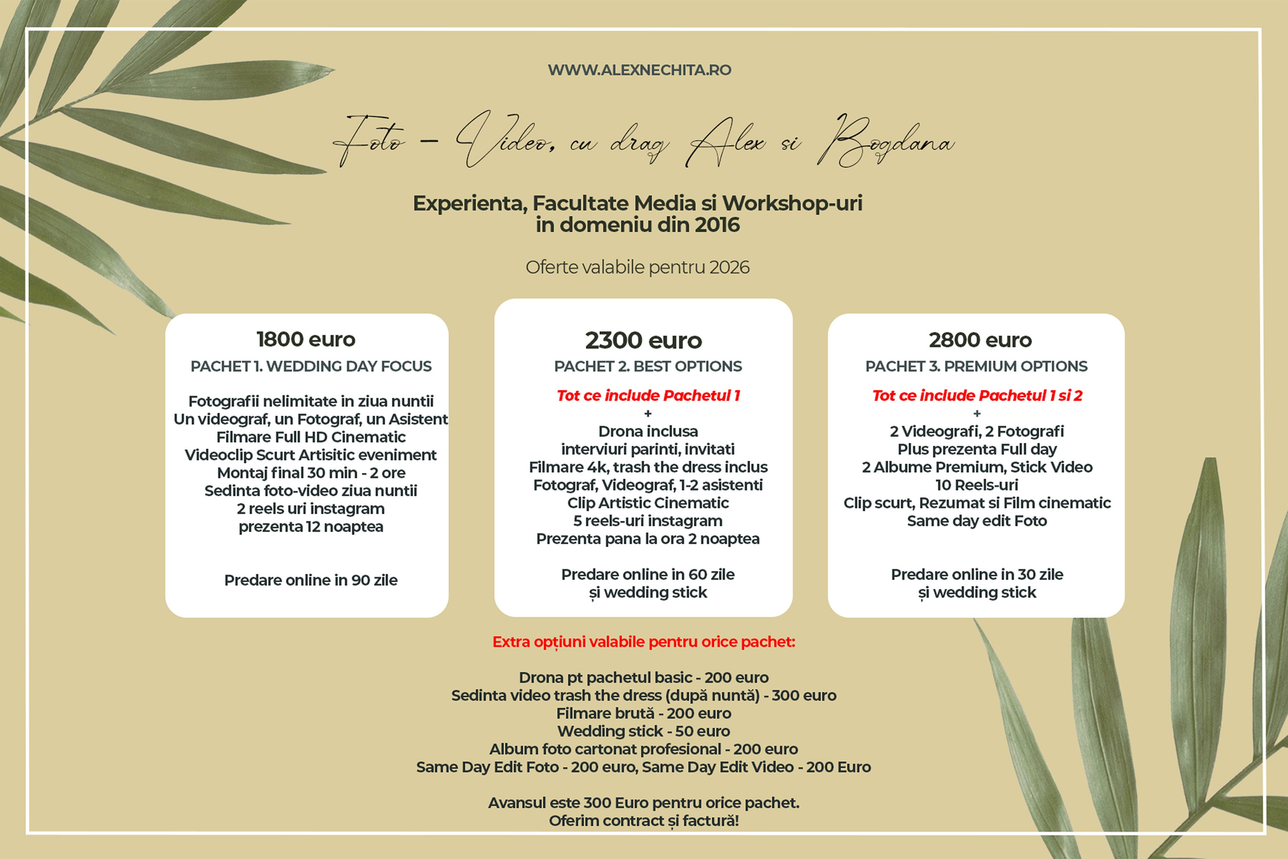 Oferte. Foto-Video Nunta Iasi, Suceava, Bucuresti / Disponibilitate 2025 — 2026 — 2027