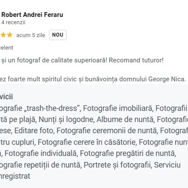 Recenzii Clienți | Fotograf Nuntă Galați – George Nica