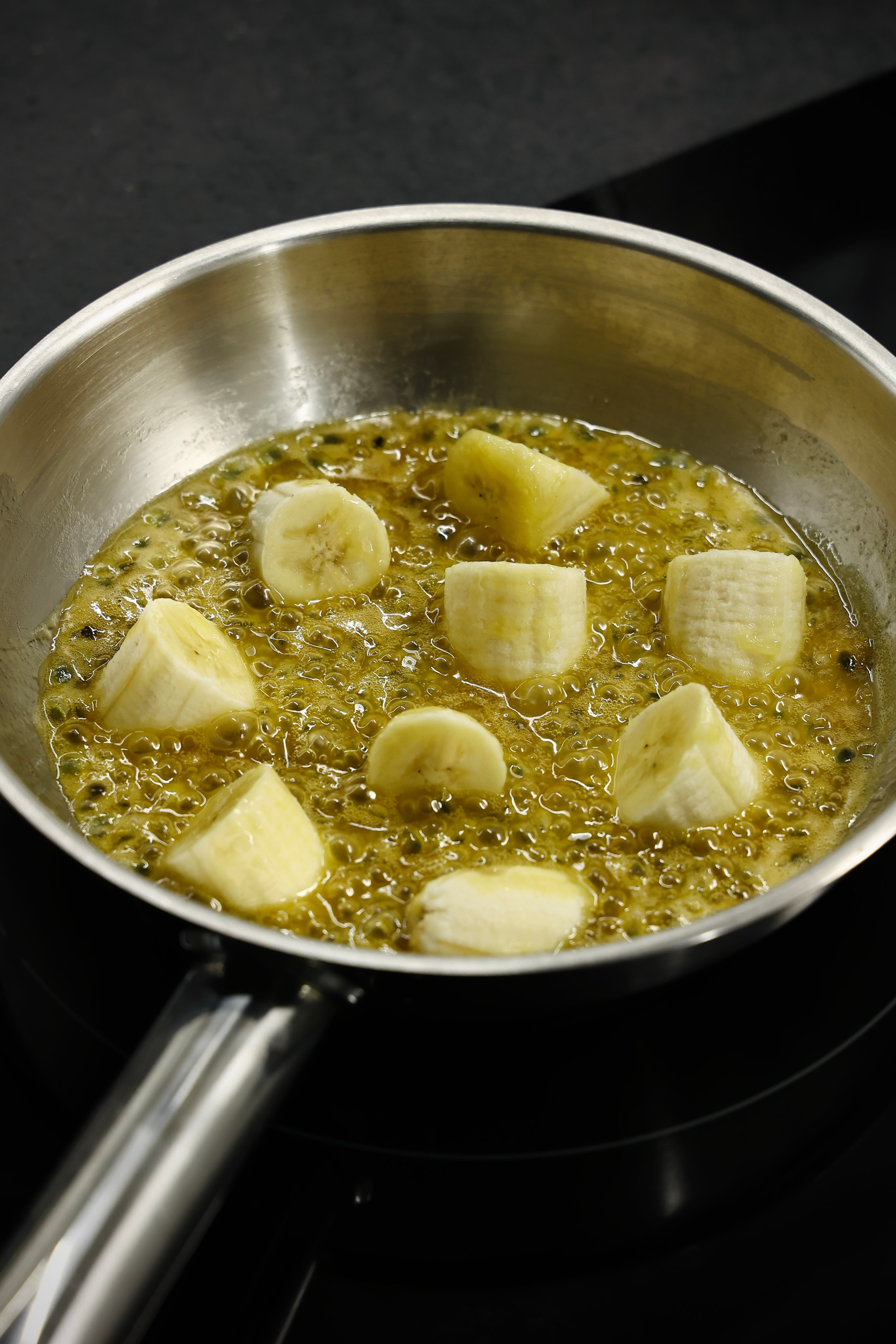 Creme Brûlée Foam with Banana & Passion Fruit Caramel — Recipe. Max Griss I Food Photography & Videography Helsinki