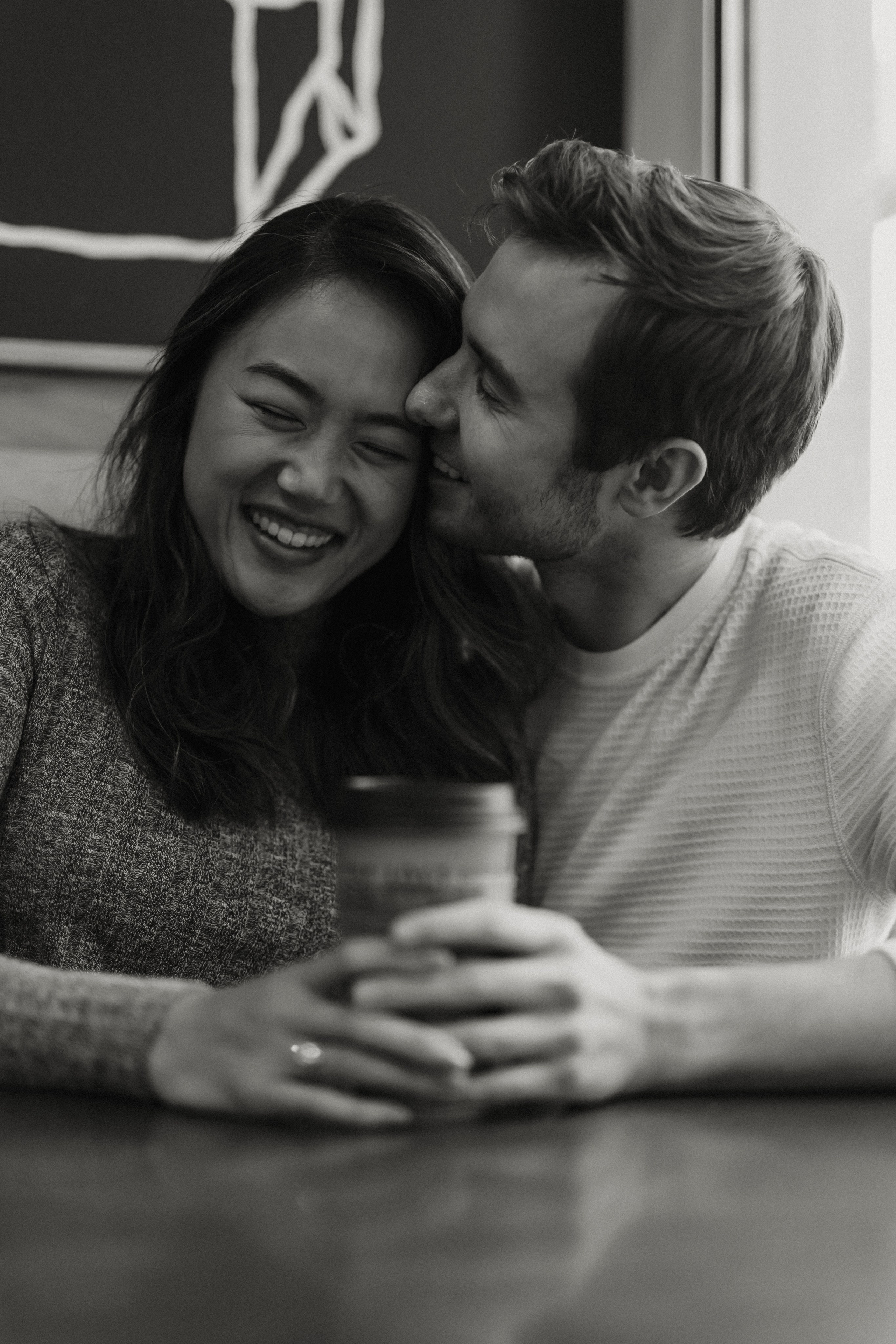 Cozy Coffee Shop Engagement Session light and airy photo