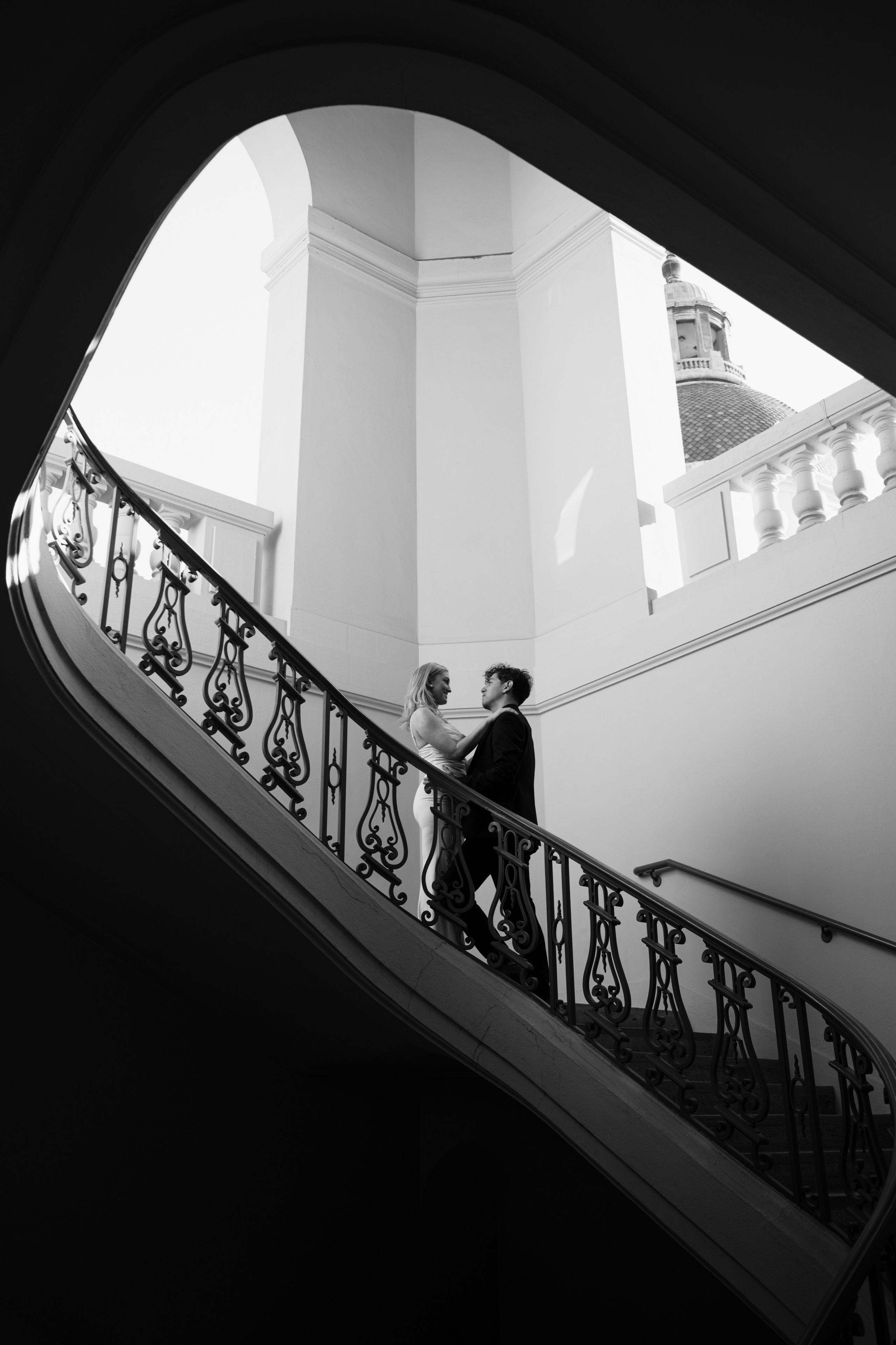 Pasadena City Hall Engagement Session Black and White photo