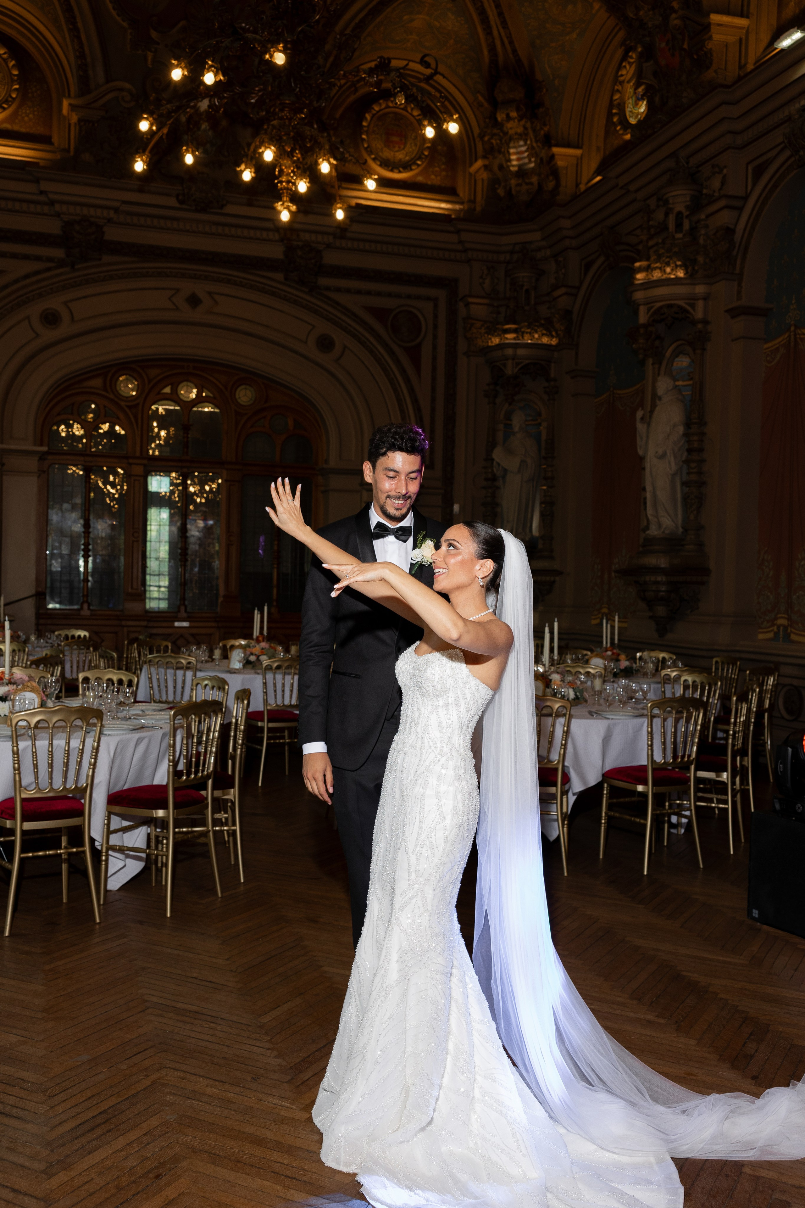 First dance bride and groom Palais Bénédictine ballroom — multicultural wedding photography France