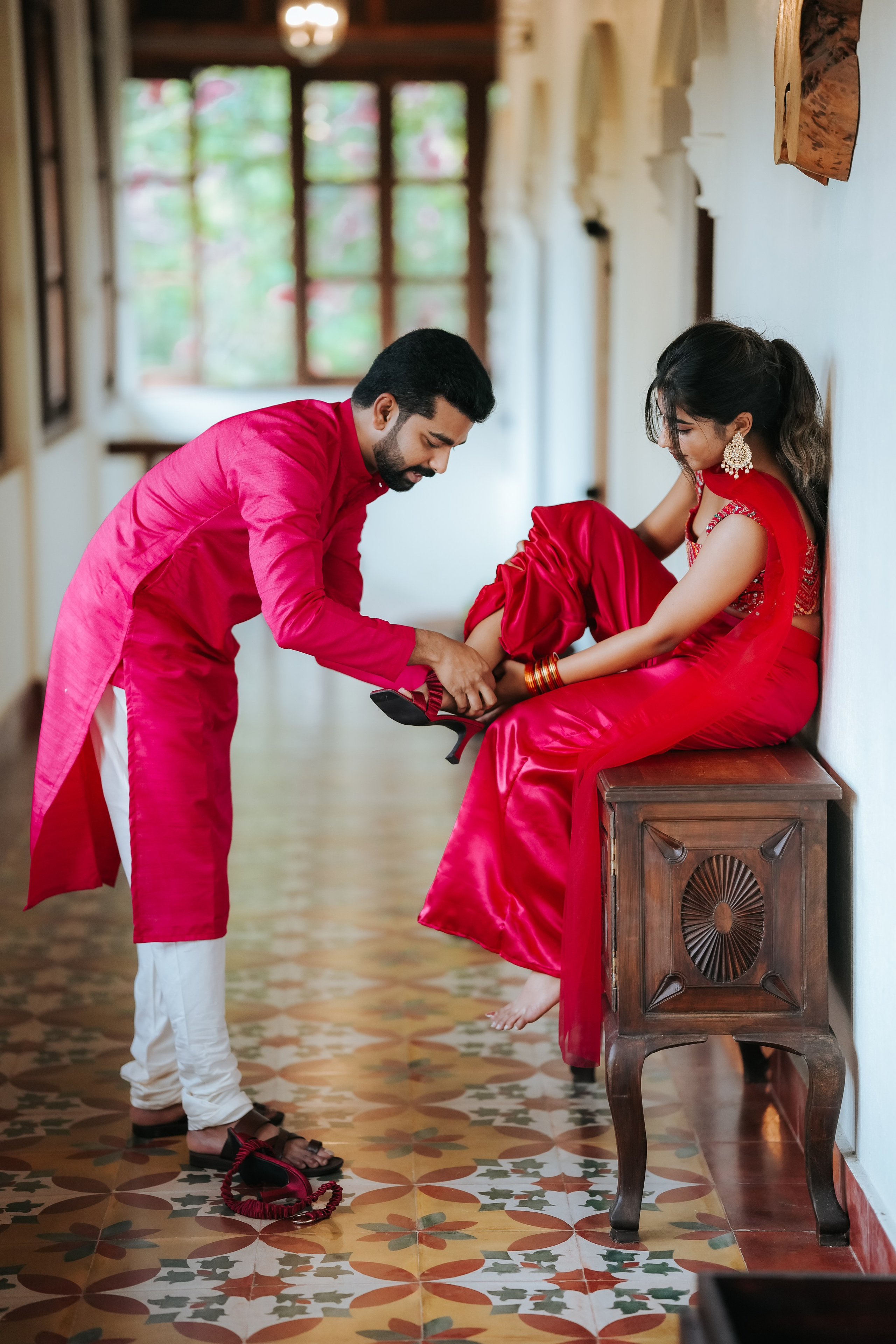 Groom and bride getting ready