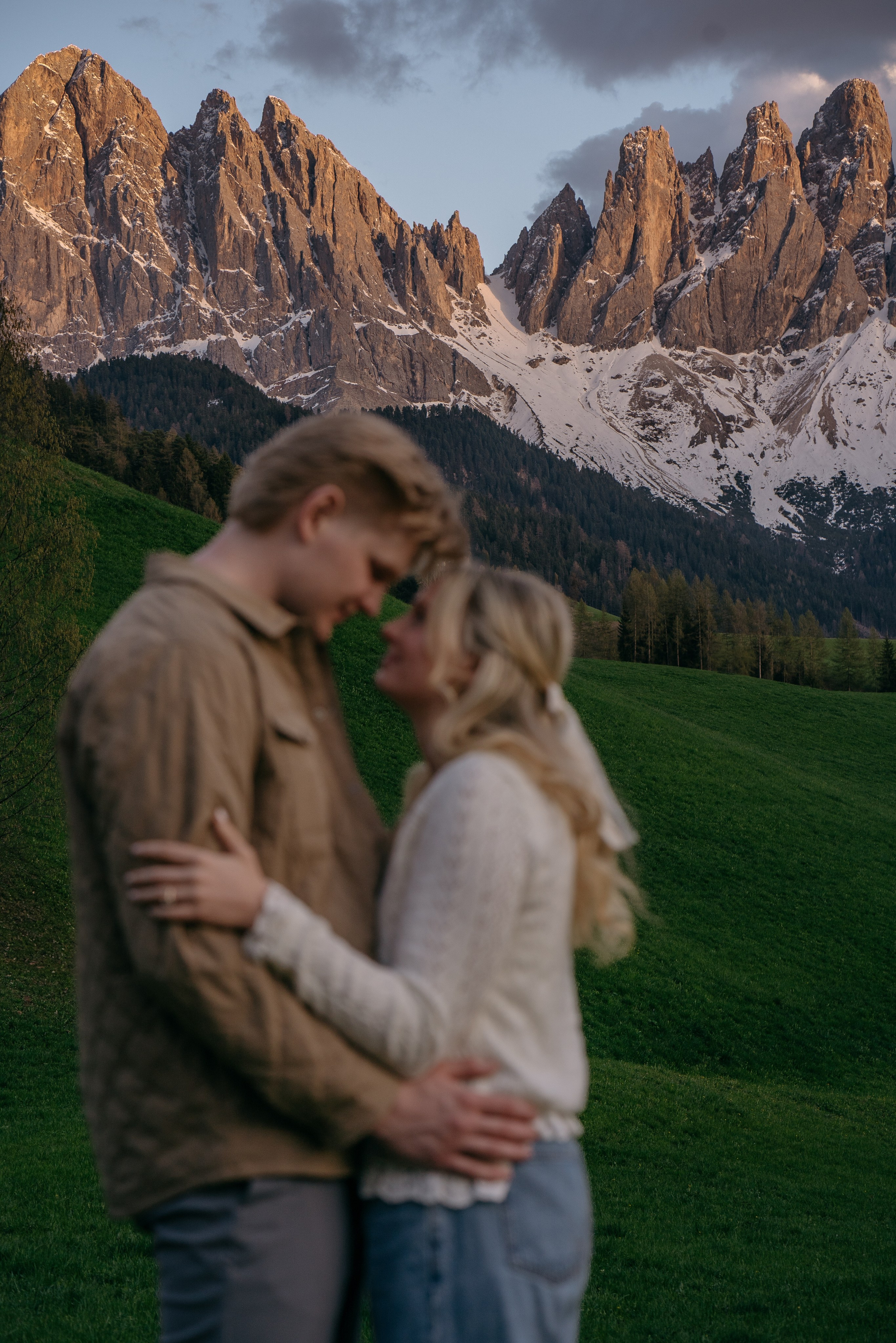 Engagement ring in box during Dolomites marriage proposal, romantic detail photography in Italy
