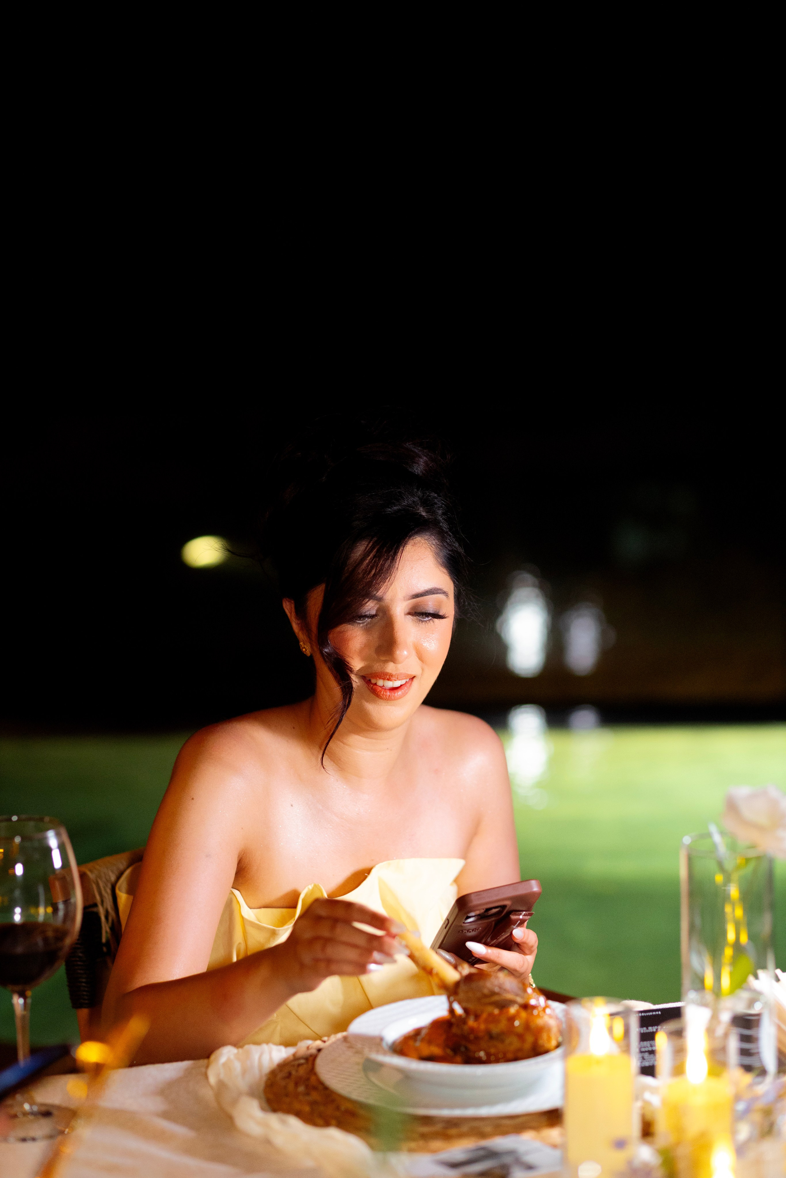 Bride during pre-wedding dinner in Bodrum