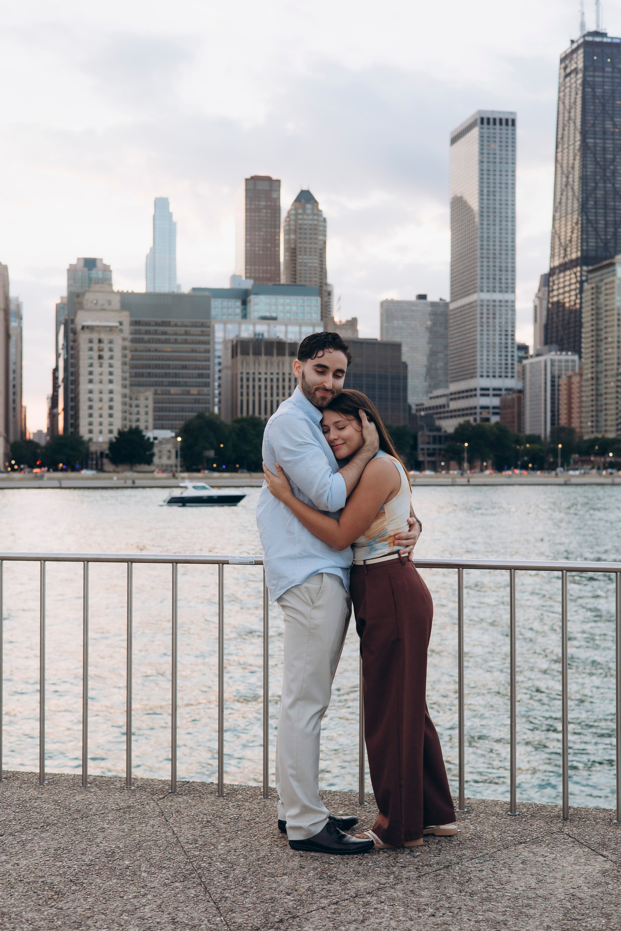 Romantic and intimate engagement photos at Milton Lee Olive Park, Chicago.