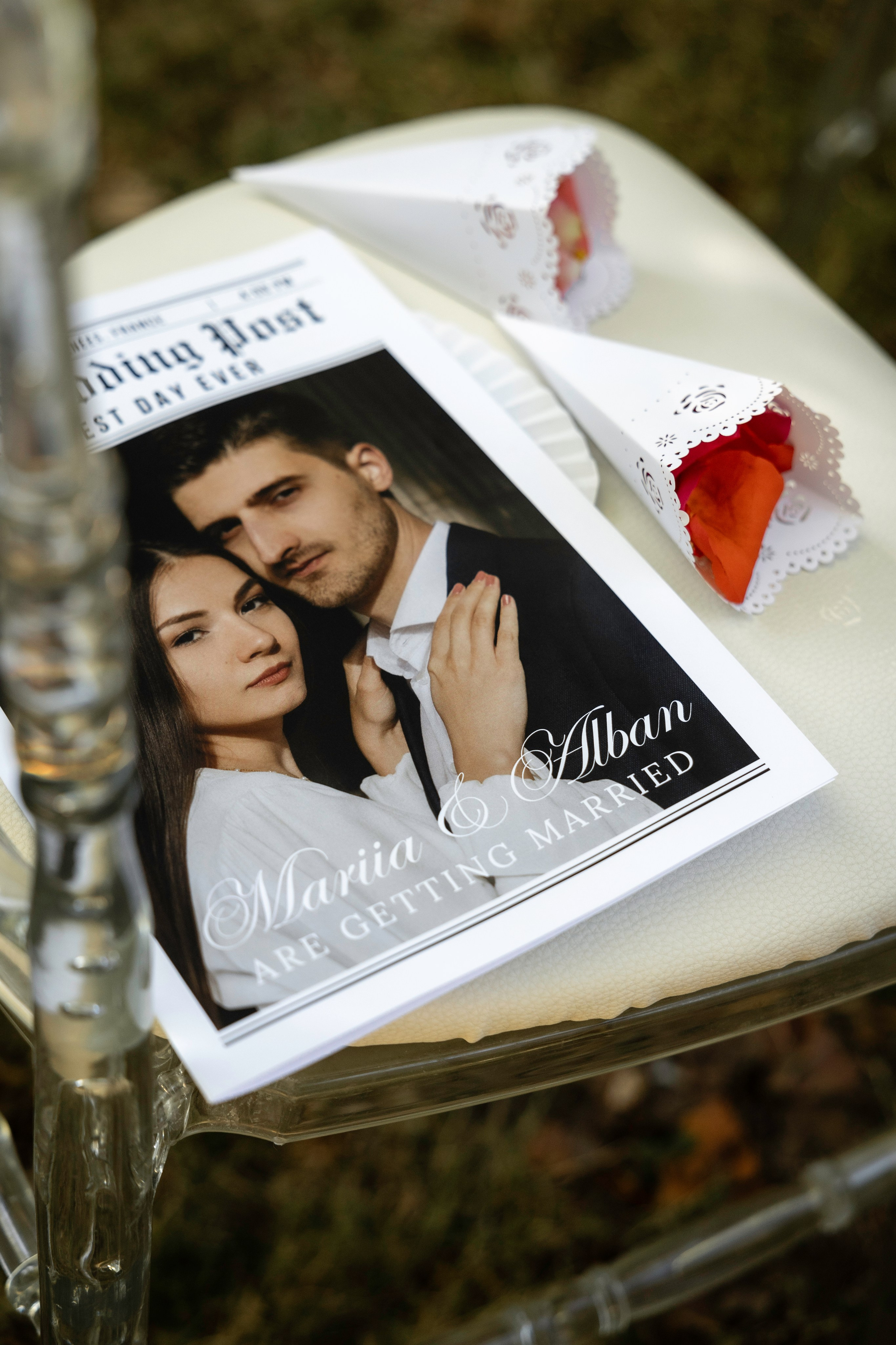 Fine art wedding album with printed photographs from a château wedding in Southwest France