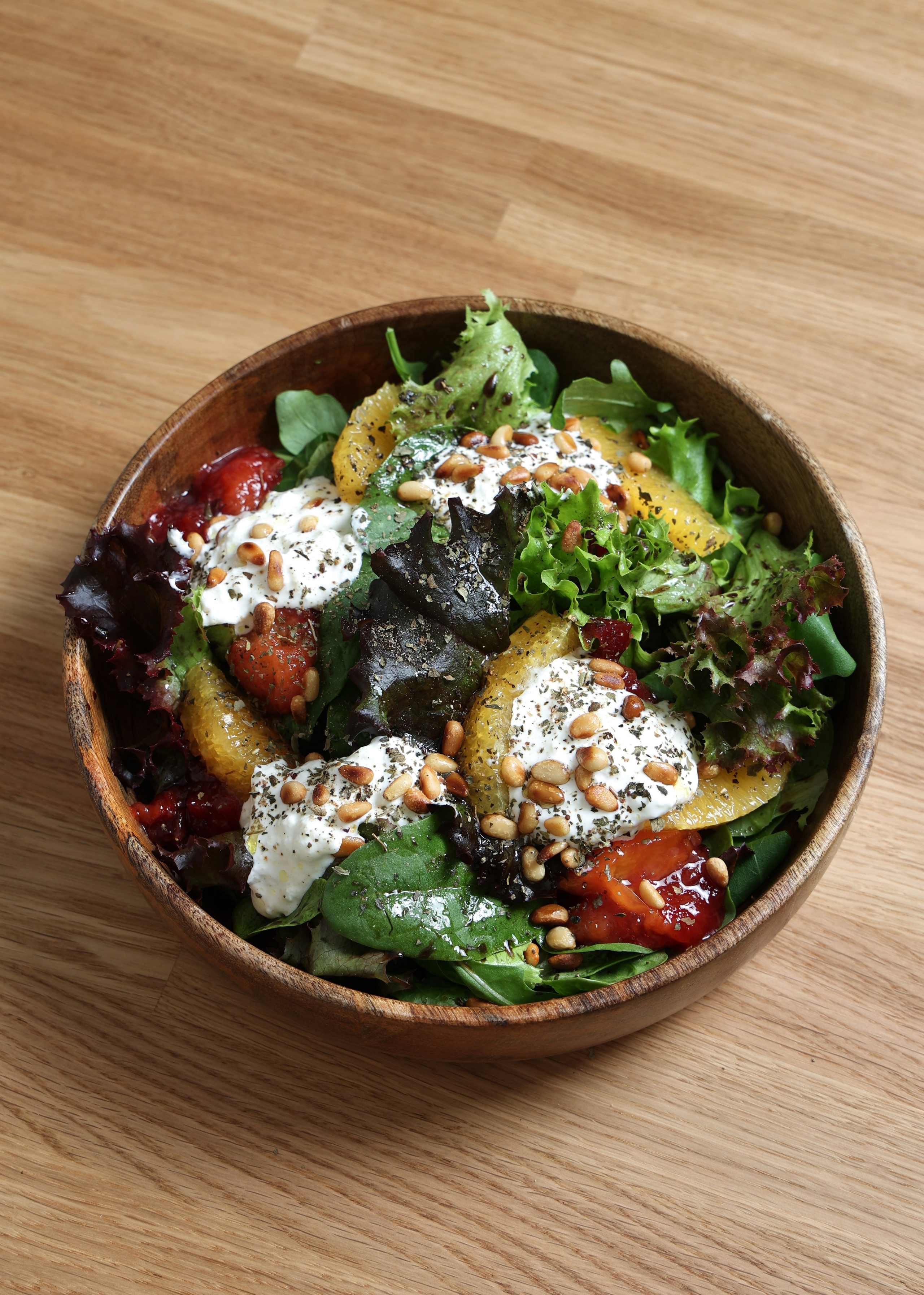 Green Salad with Burrata, Plum Jam and Orange — Recipe. Max Griss I Food Photography & Videography Helsinki