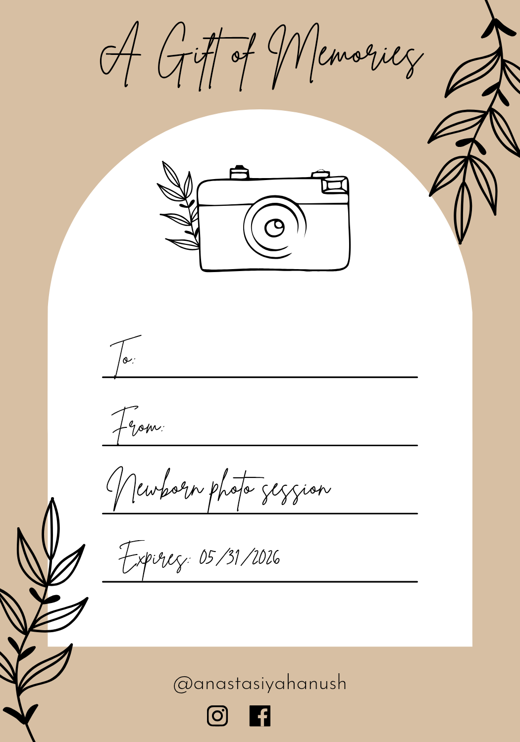 Gift certificate. Family and kids photographer Anastasiya Hanush in Massachusetts