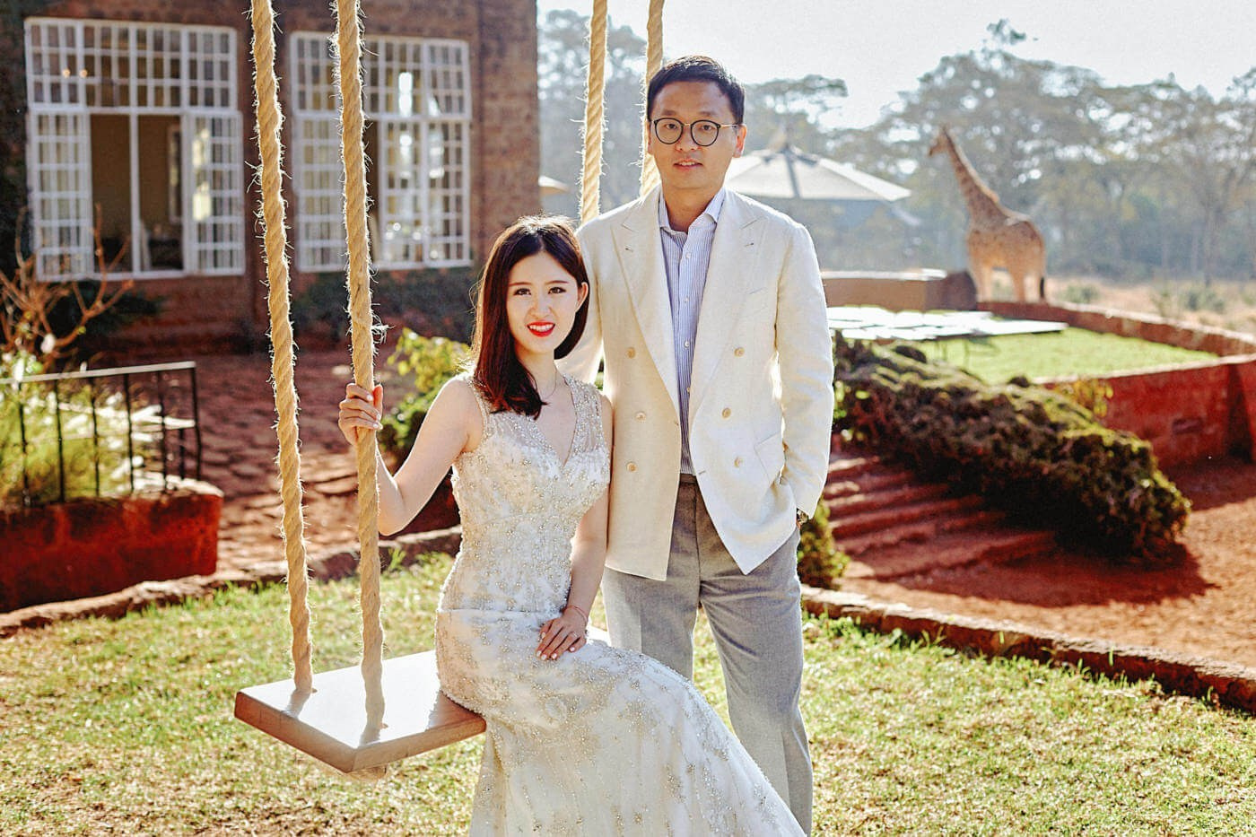 Nairobi wedding photographer capturing Giraffe Manor romance