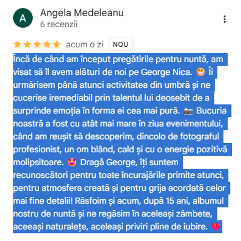 Recenzii Clienți | Fotograf Nuntă Galați – George Nica