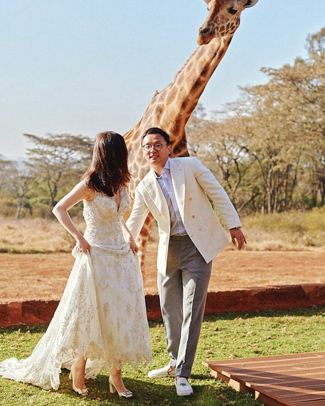 Stylish safari engagement shoot at Giraffe Manor Nairobi